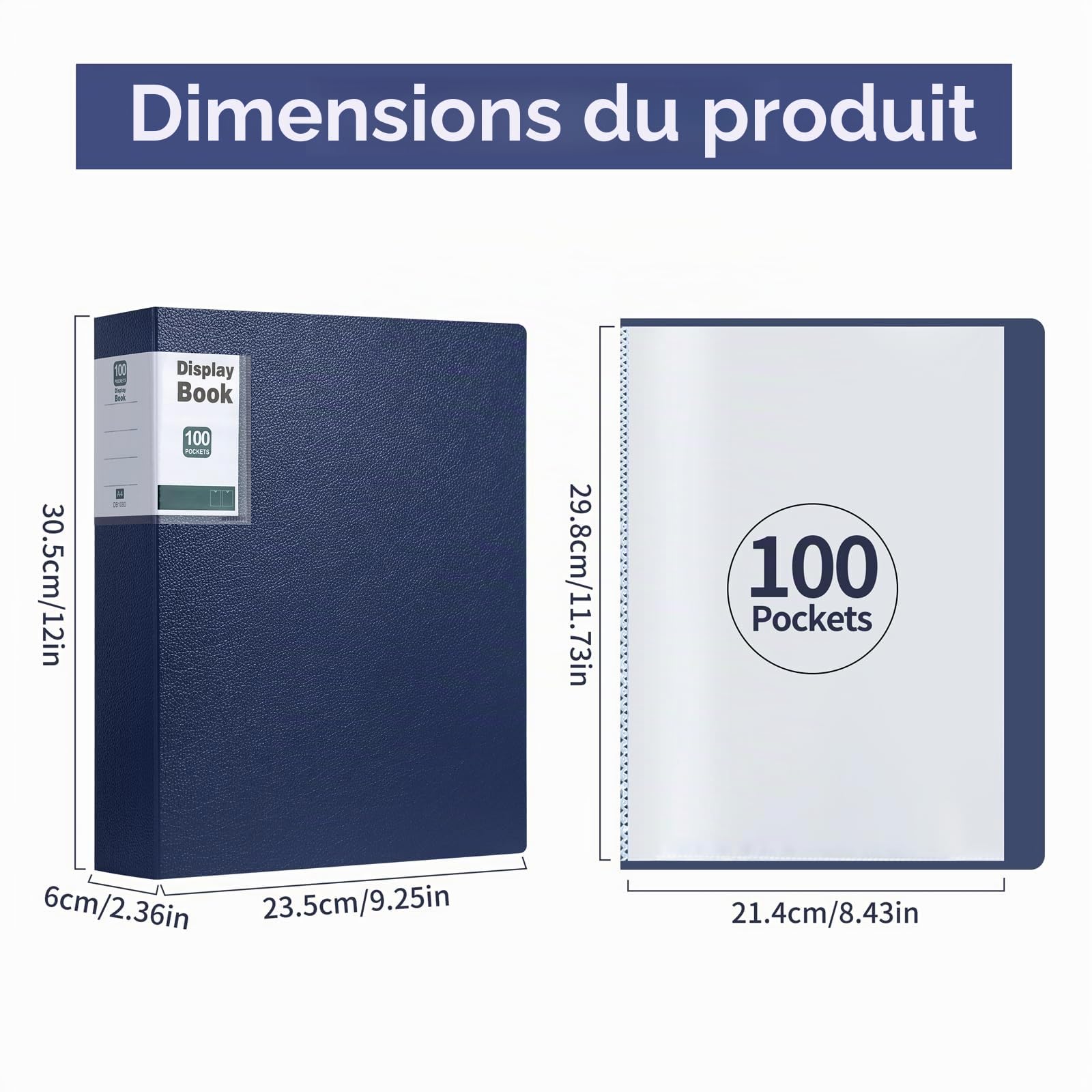 Lot de 2 Porte-Vues A4,Protège-Documents avec 100 Pochettes(Bleu) | 200 Vues