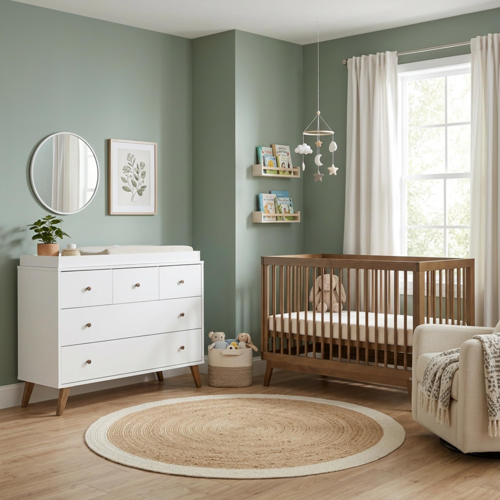 dadada Harmony Crib & Dresser Set Nursery Furniture Combo, White/Walnut