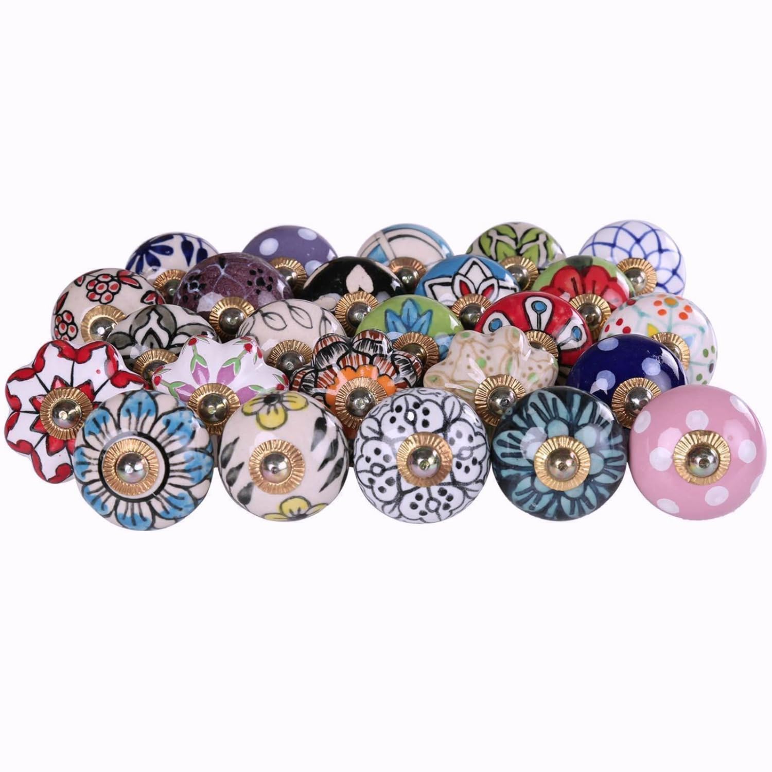 Rajrang Multicolor Cabinet Dresser Drawer Knobs Set Of 25 Multi Color Assorted Handmade Ceramic Wardrobe Pulls Kitchen Cupboard Handles Wardrobe Hardware Interior Decor