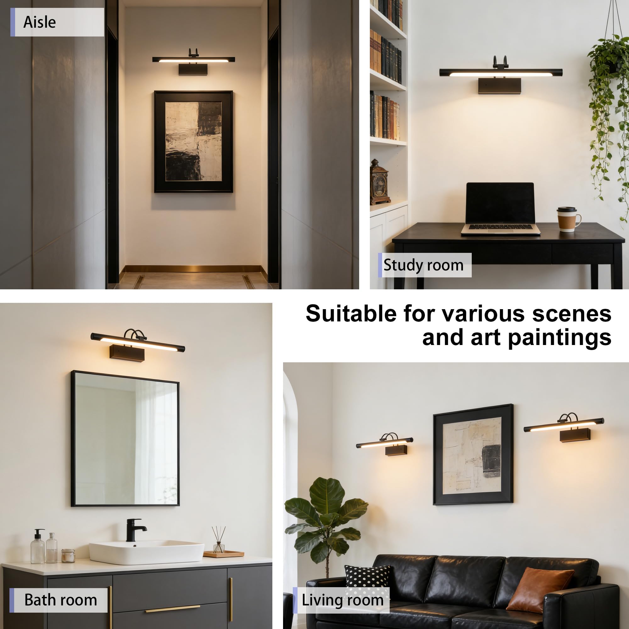 Bilderleuchte Akku mit Fernbedienung, 40cm LED Bildbeleuchtung Kabellos mit 3 Farbtemperaturen 8000mAh Wiederaufladbar Batterie Timer Dimmbar Wandlicht Innen für Malen Kunstwerke Porträt