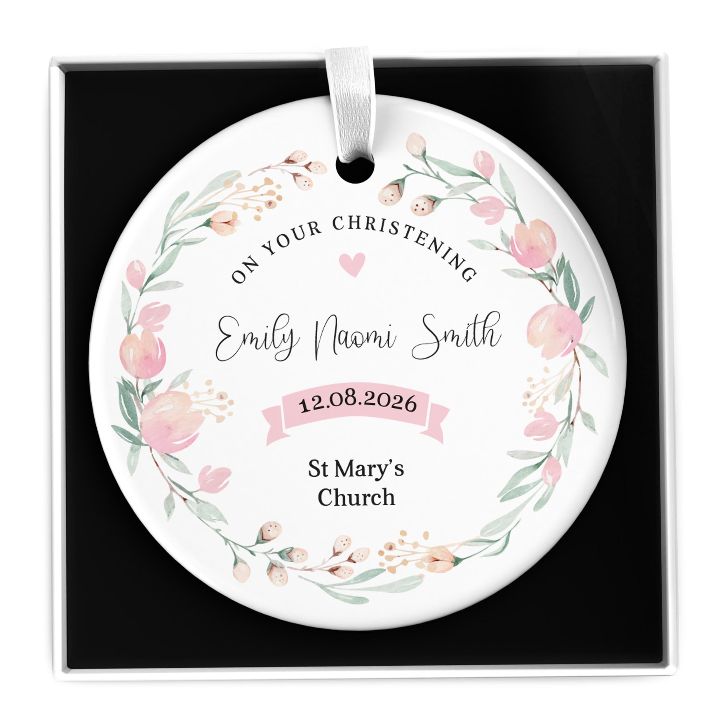 Beecreative Personalised Christening Gifts for Girl, Daughter, Granddaughter, Niece - Christening Gifts for Goddaughter - Gifts From Godmother Godfather - Ceramic Ornament With Gift Box