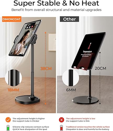 Miniatura 3 de DIMONCOAT Soporte de tableta de altura ajustable para escritorio, soporte para tableta Rotación de 360 Accesorios de tableta de escritorio para