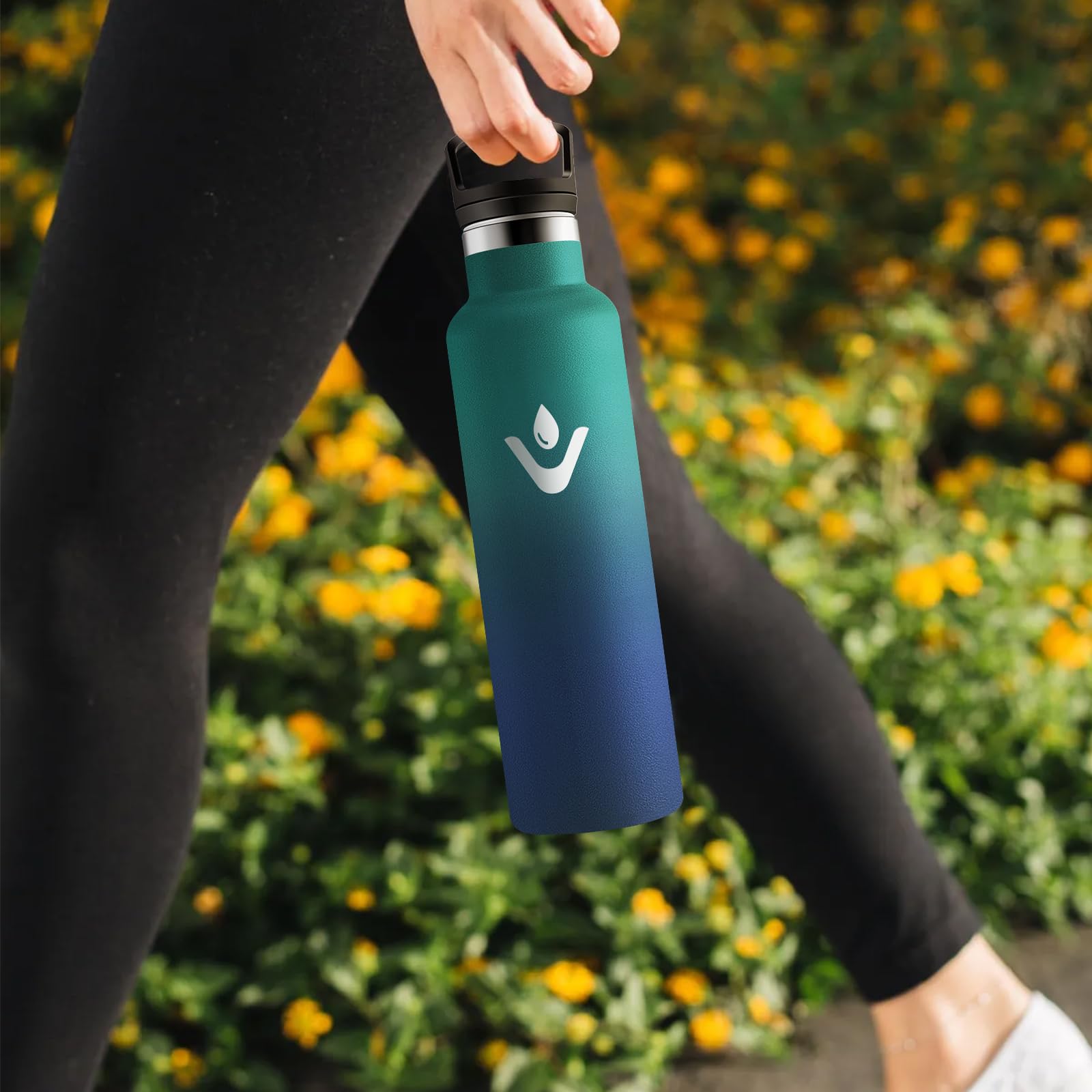 Vikastar Borraccia Termica, 0.75L Senza BPA, Thermos per Bevande Calde, Acciaio Inox, Borraccia Termica 750 ml, a Prova di Perdite, Bottiglia Termica per Sport, Palestra, Ciclismo, Verde & Blu