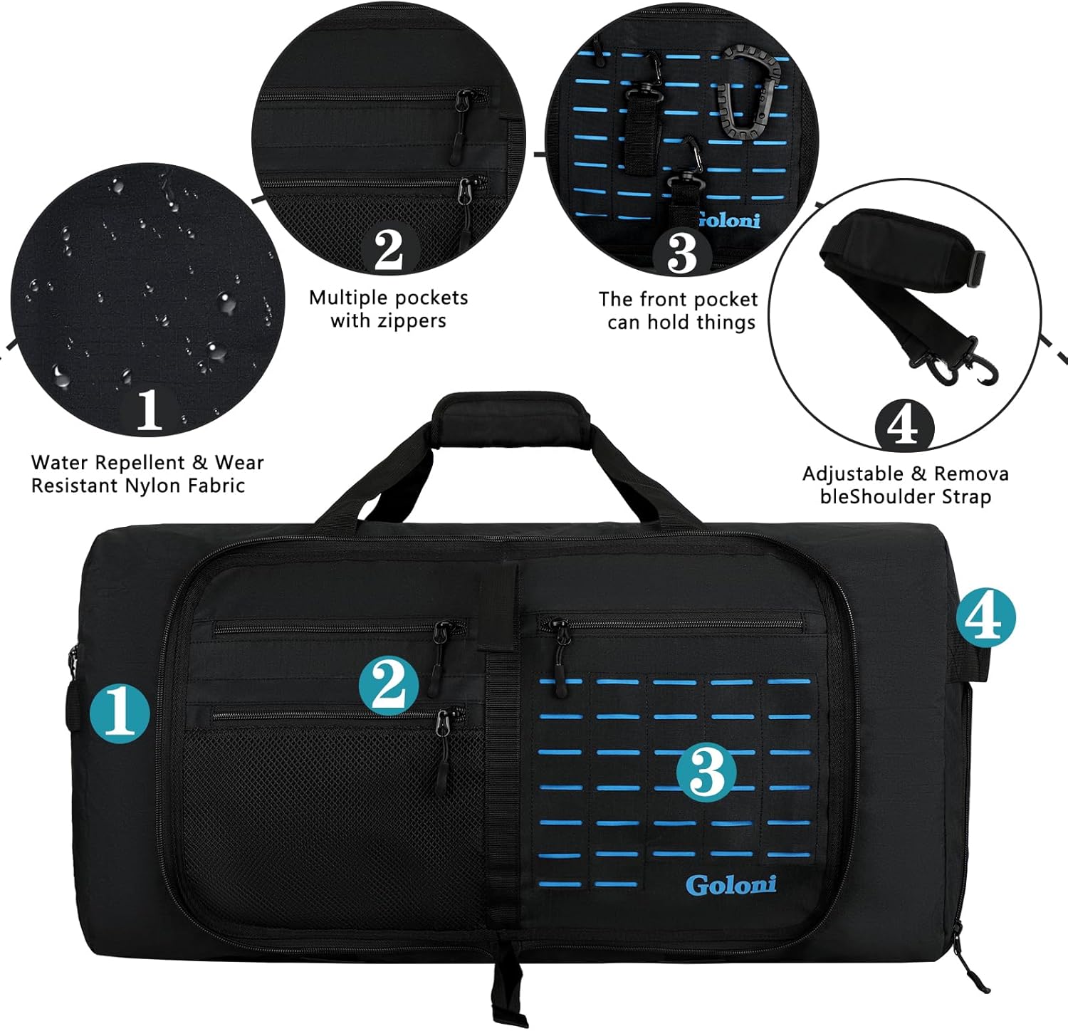 Foldable Travel Duffle Bag,Duffle Bag with Shoes Compartment and Adjustable Strap,Large Packable Travel Bags for Men Women,Waterproof Duffel Bag - Image 2