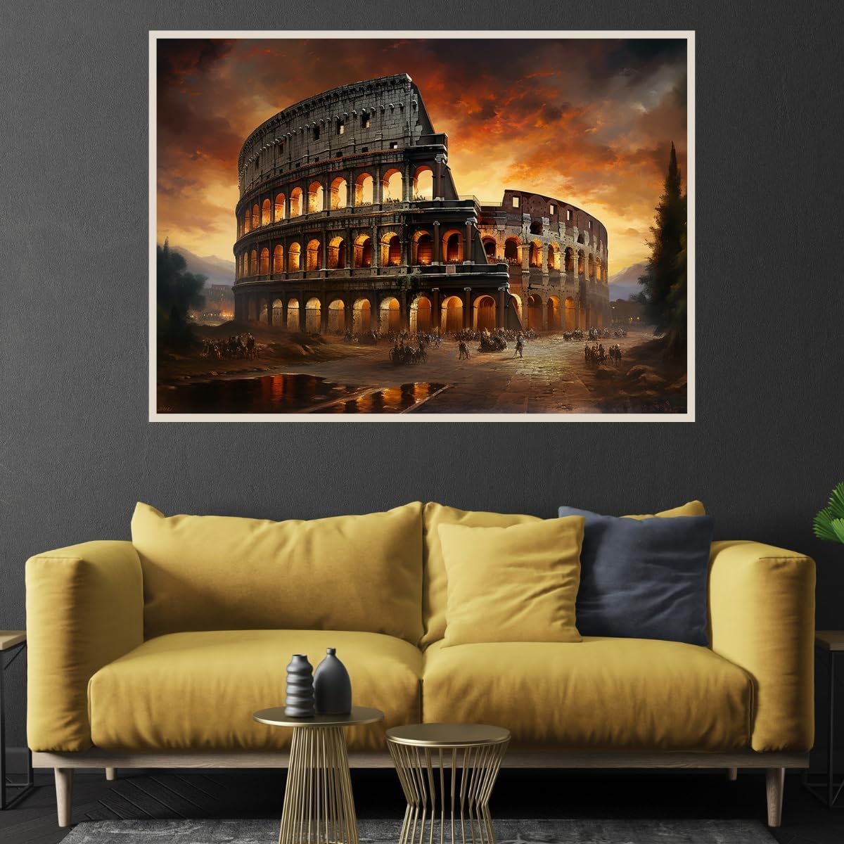 Assembled Colosseum Jigsaw Puzzle framed on a wall