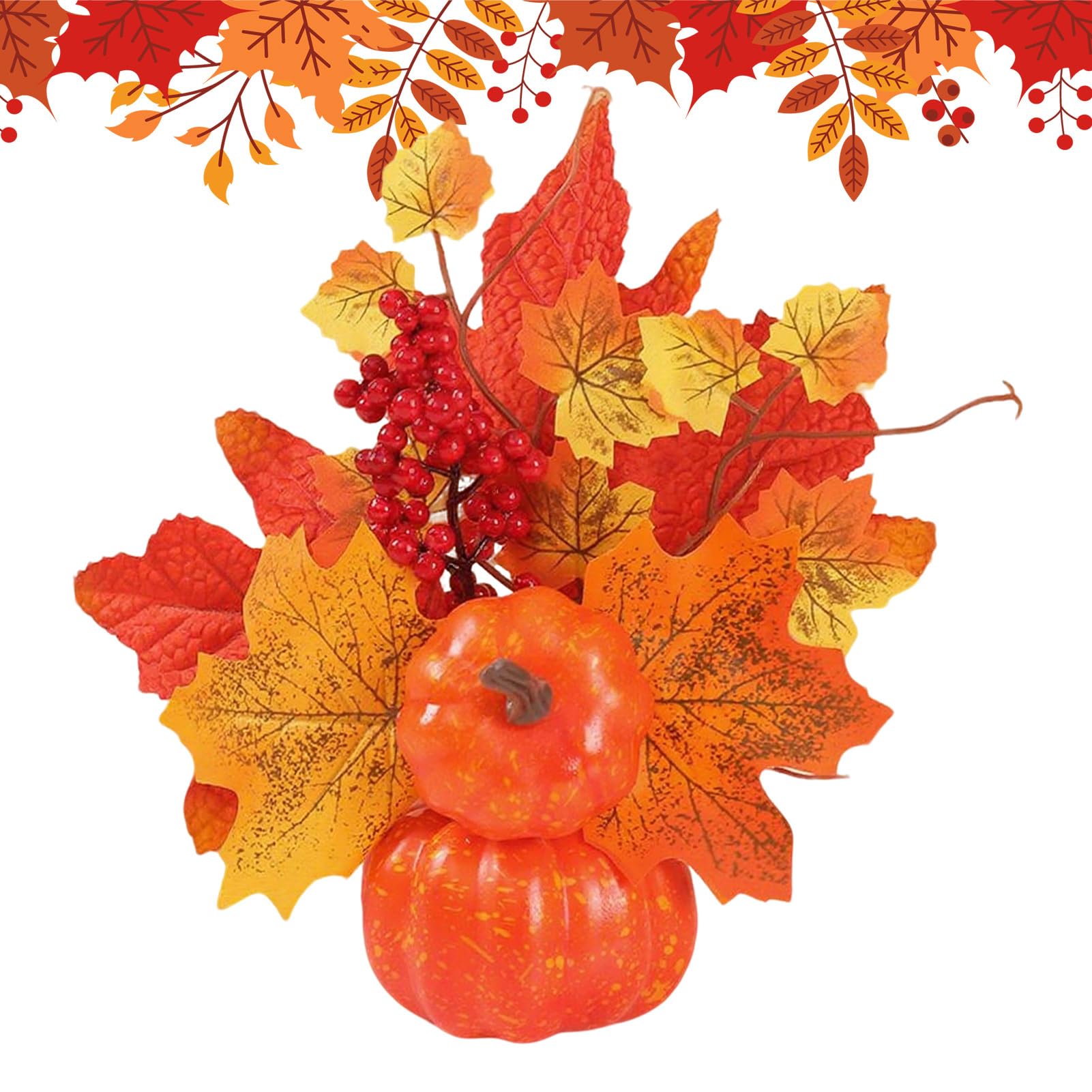 Sztuczna dynia, sztuczna dynia z li? ?mi klonu i jagodami, jesienna dekoracja ?wi?to Dzi?kczynienia Halloween Bo?e Narodzenie