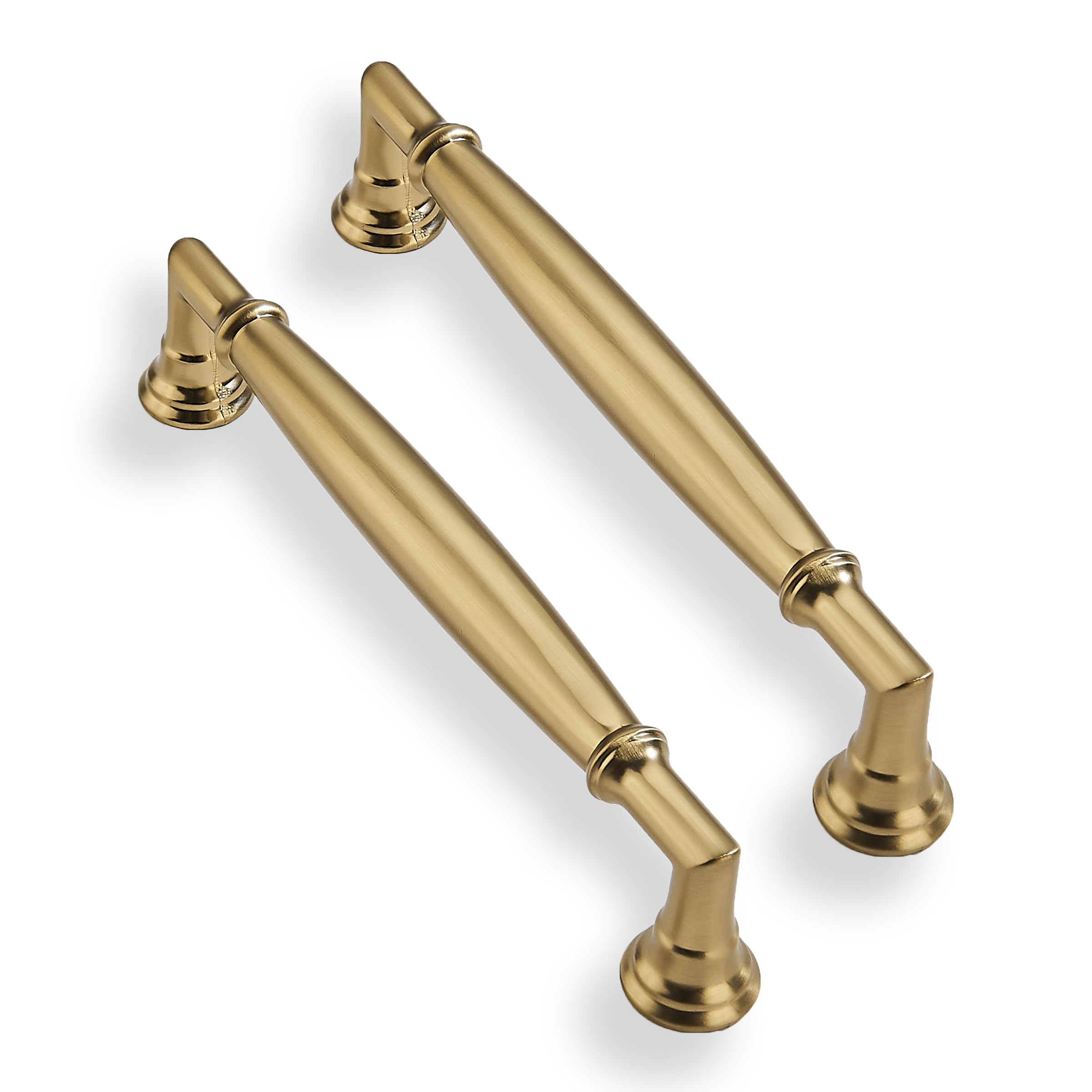 CABDM 2 Pack 5Inch Hole Center Brushed Gold Cabinet Pulls Solid Brushed Brass Cabinet Handles Solid Hardware Handle for cabinets Dressers Kitchens