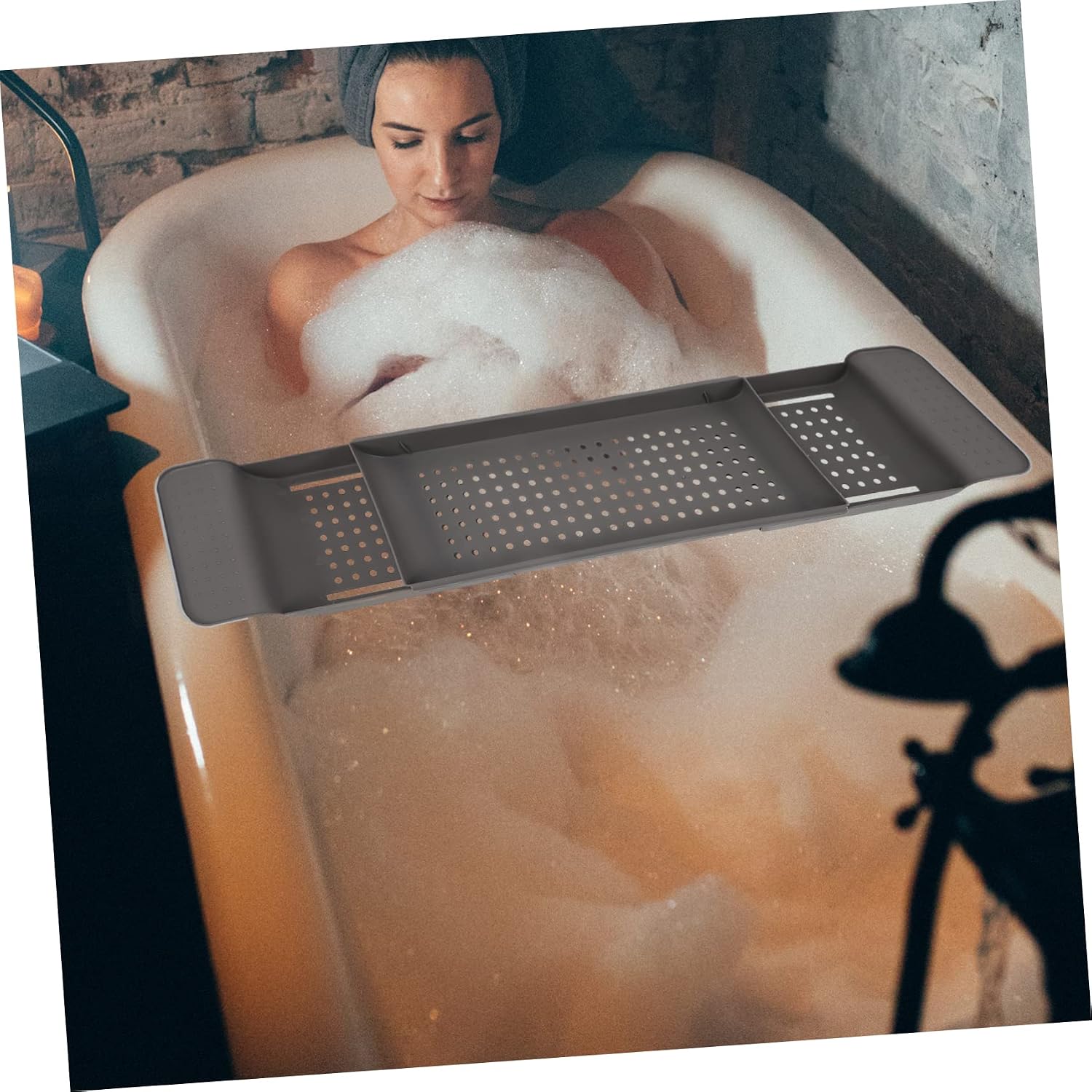 ABOOFAN Drain Rack Tray Bath Tub Shelf Bathtub Storage Rack Bathroom Bath Tub Tray Expandable Storage Shelf Bathtub Ledge Pp Grey