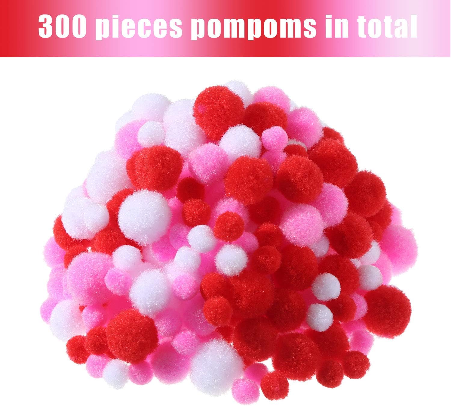 Sumind 300 Pcs Valentines Pom Poms Mini Craft Pom Poms Assorted Pom Poms Red White Pink Fluffy Pom Balls Small Craft Pompoms for Valentine s Day DIY Home Party Decorations, 3 Sizes 3 Colors