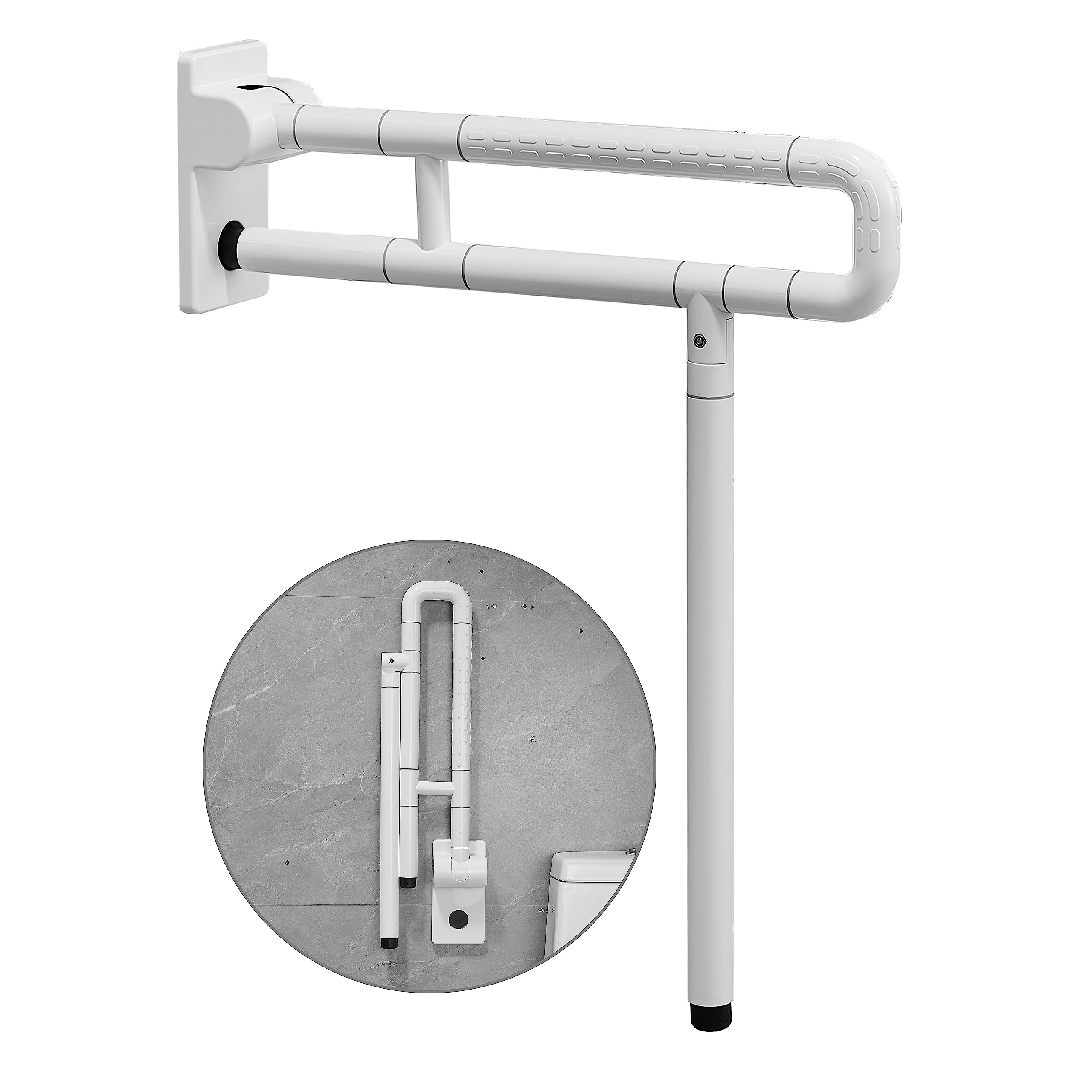 27.5 * 29.5 INCH Medical Toilet Grab Bar Reinforced ABS-Steel Structure Safety Handicap Bathroom Seat Support Foldable Skid Resistance Bathroom Bar Hand Grips for Disability Aid Elderly Assistance