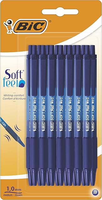 BIC Soft Feel Click Grip Ballpoint Pens, Blue, pack of 15