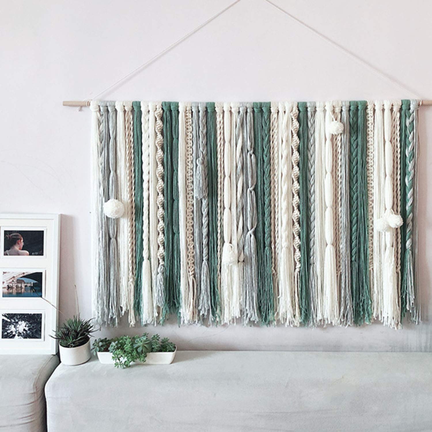 ZNKZJ Makramee Wandbehang handgewebte Tapisserie,Handgemachte Quaste Wandteppiche böhmischen Stil Home Art Dekor für Hauszeremonie Wohnzimmer,Green_120 x 80 cm