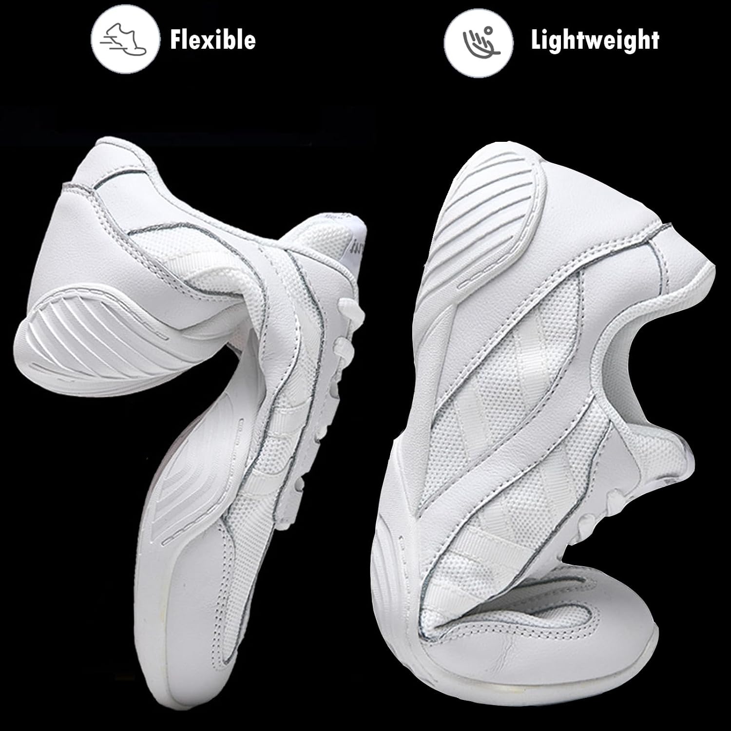 Boys Girls White Cheer Shoes Lace-up School Competition Chearleader Dancing Flats Sports Sneakers