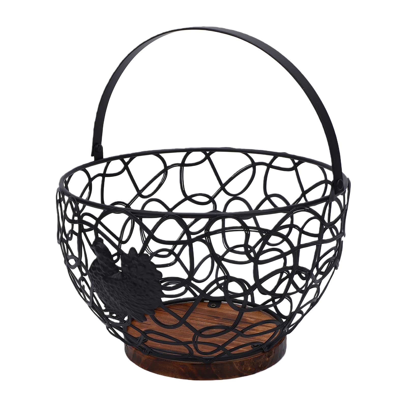 Cesta para huevos vintage de alambre negro con asa de gallo para cocinas rústicas
