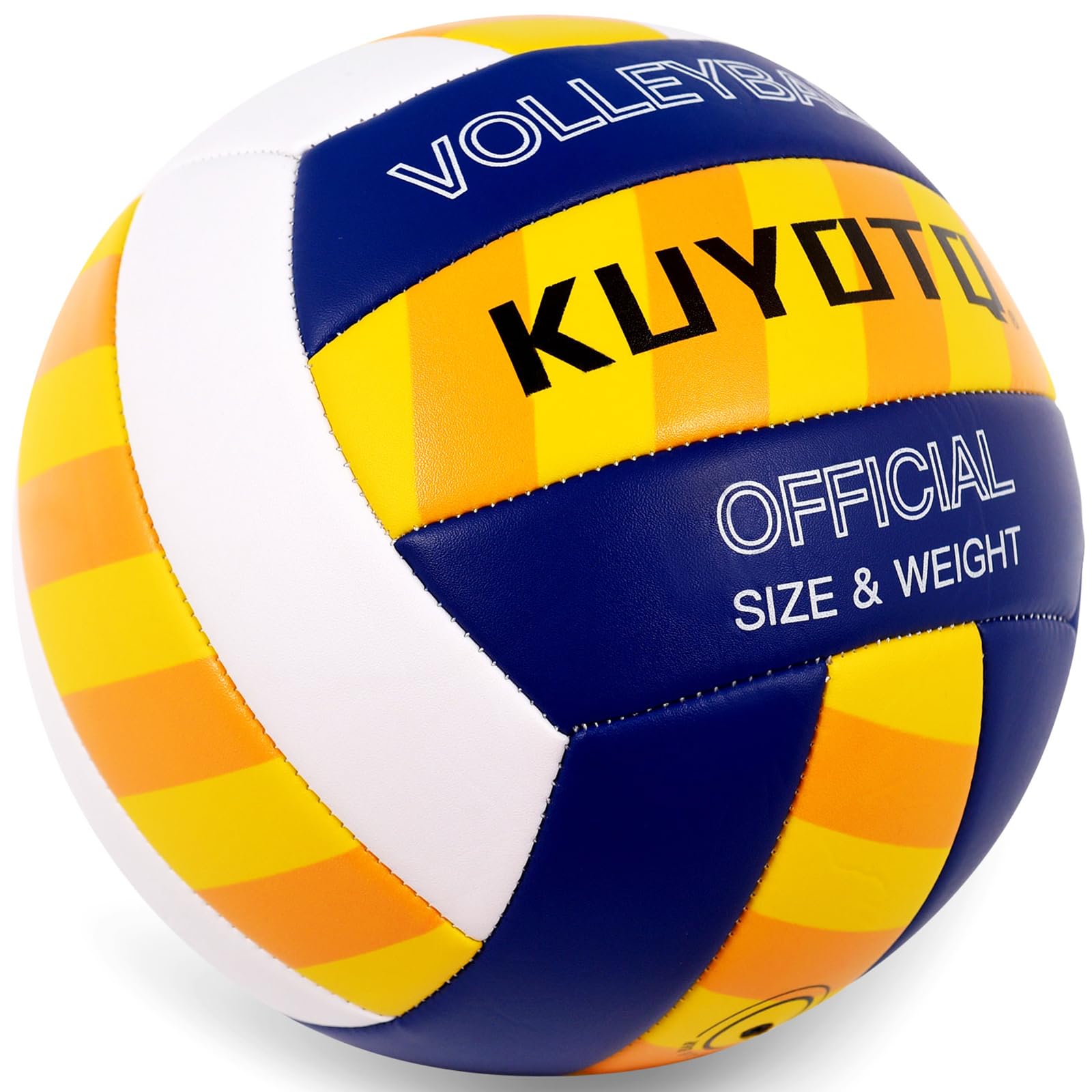 KUYOTQ Beachvolleyball - Strandvolleyball Offizielle Größe 5, mit Klassischen Streifen in Gelb, Blau & Weiß - Weiche 3mm Oberfläche für Indoor & Outdoor, Jugendliche und Erwachsene