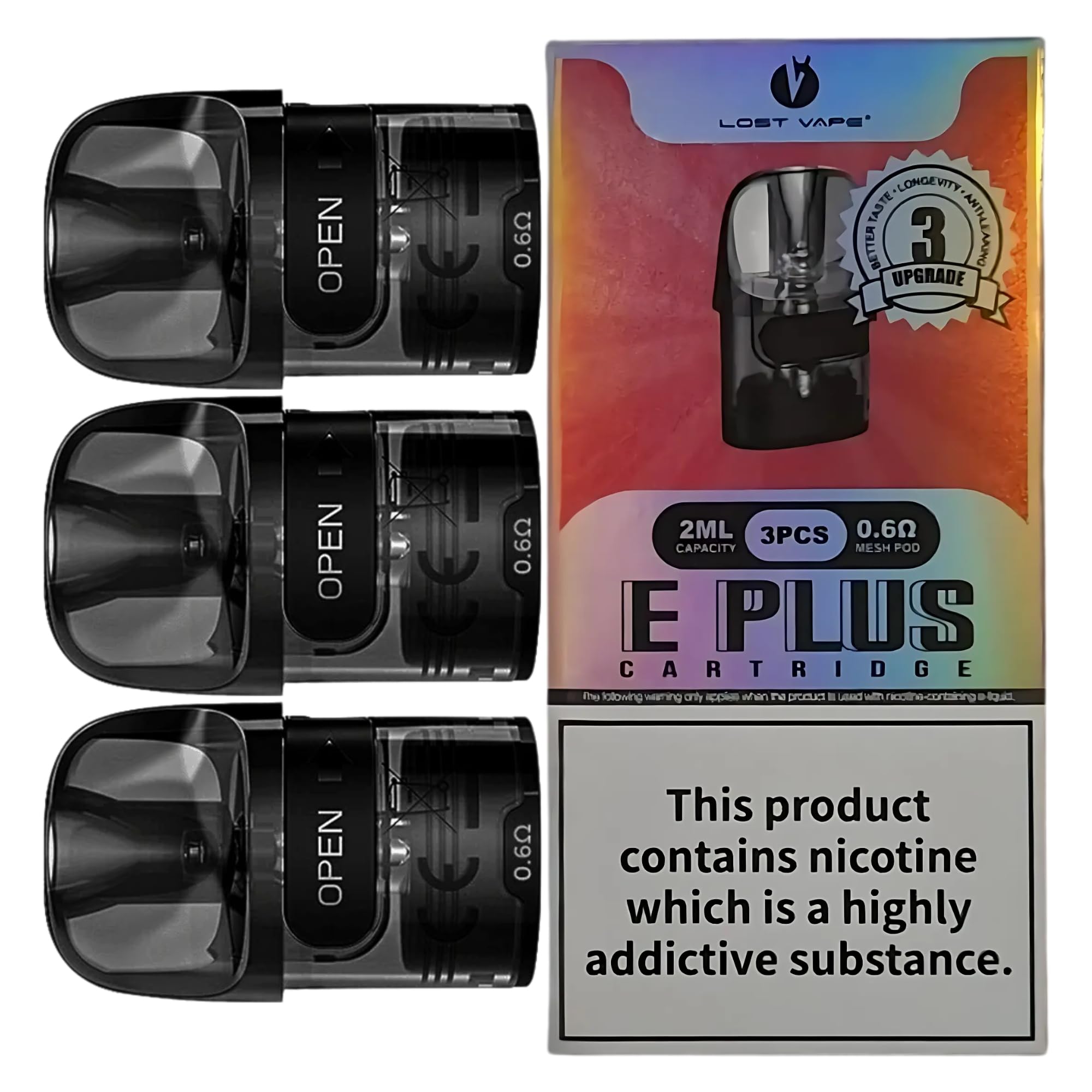 Lost Vape Thelema E Plus Pod [0.6ohm | MTL Max 22W] 3 Pack - Smooth MTL Vaping, Leakproof Design, Ergonomic Mouthpiece, for Lost Vape Thelema Elite 40 Vape Kit, Side Filling, Mesh Coils, No Nicotine