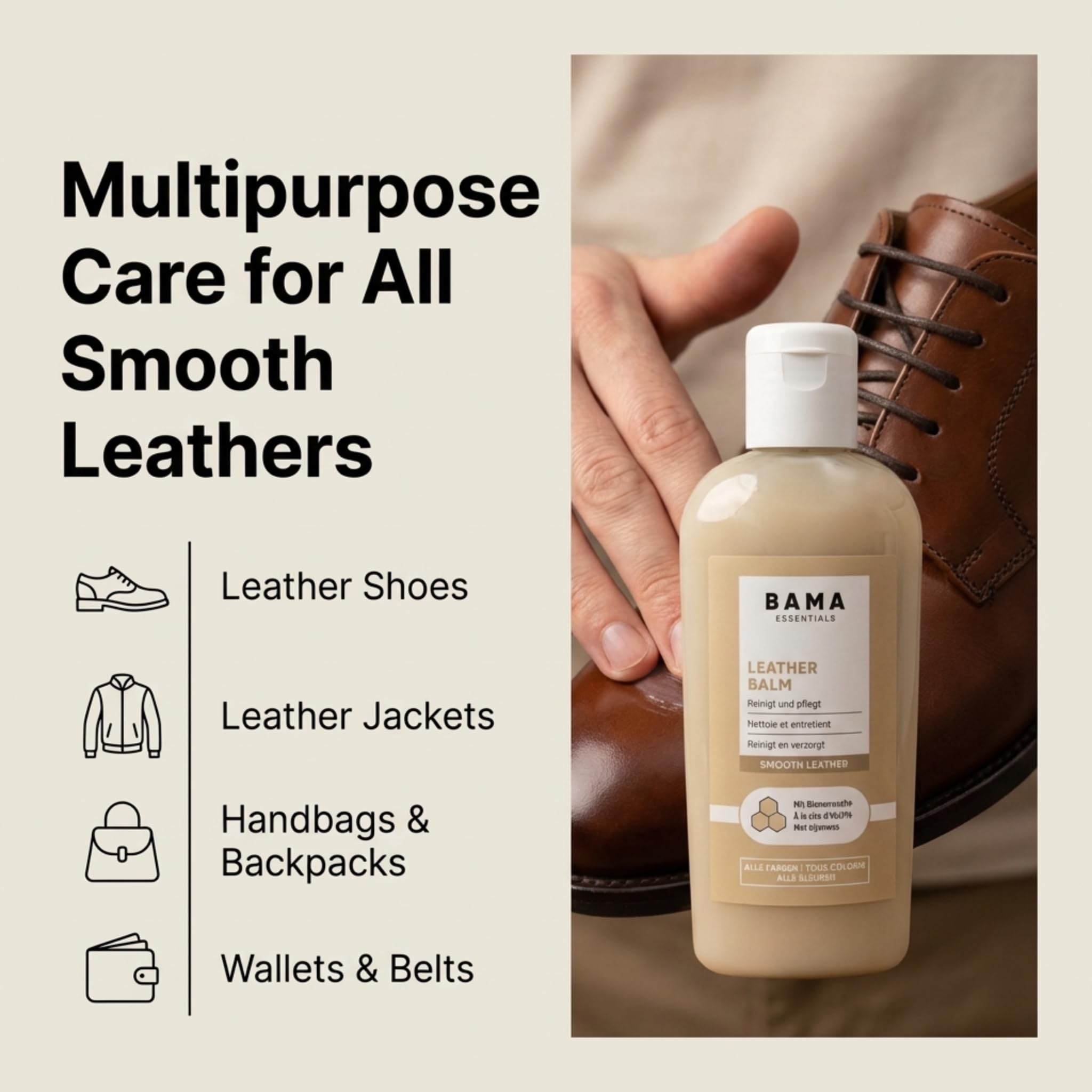 Bama Leather Balm - z Naturalnym Woskiem Pszczelim – Balsam do Pielęgnacji Skóry Gładkiej, Butów, Botków, Torebek i Kurtek – Bezbarwny, Odpowiedni do Wszystkich Kolorów Skóry - 100 ml