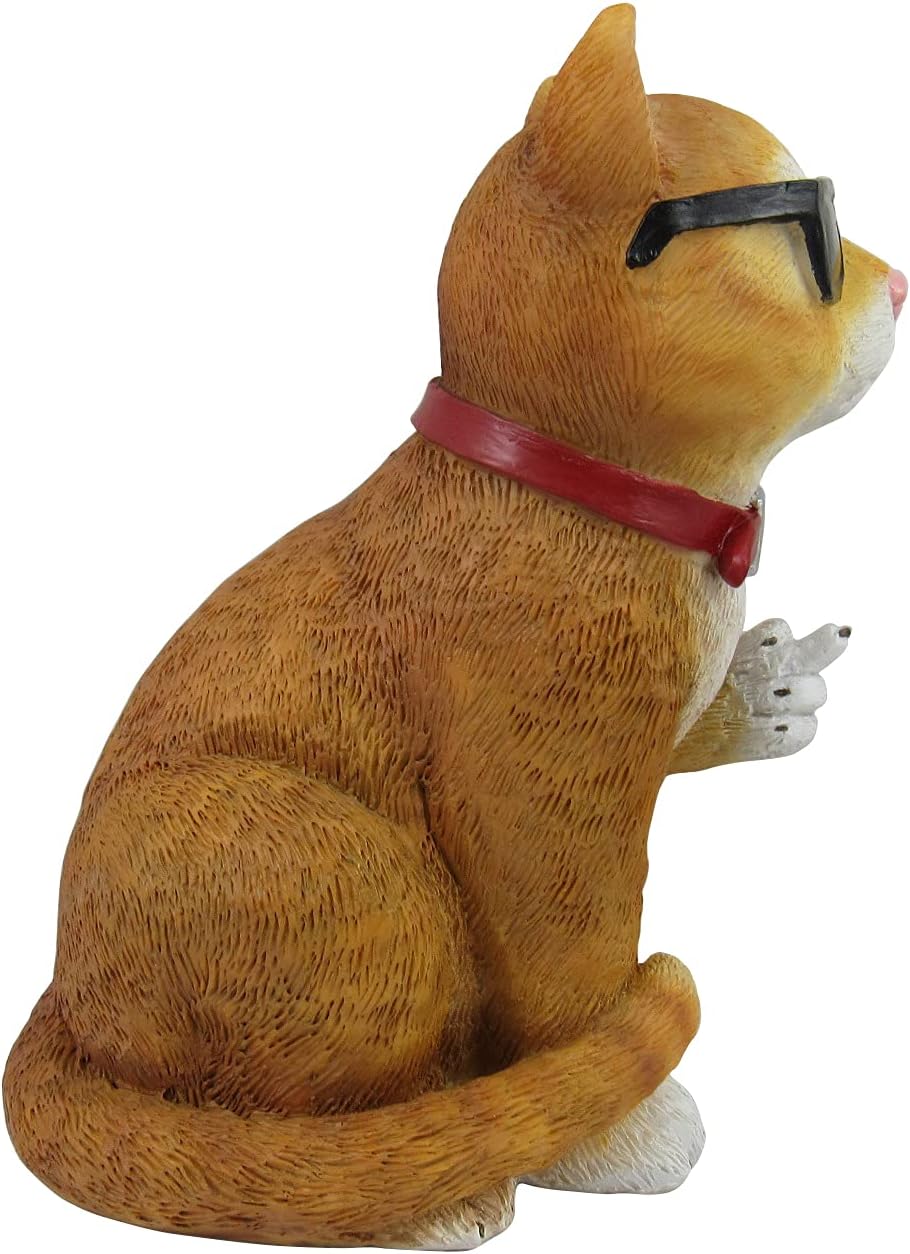 DWK Orange Tabby Cool Cat Middle Finger Figurine | Decoration Statue and Orange Cat Figurine | Middle Finger Decoration Novelty Decor | Desk Statue - 6"