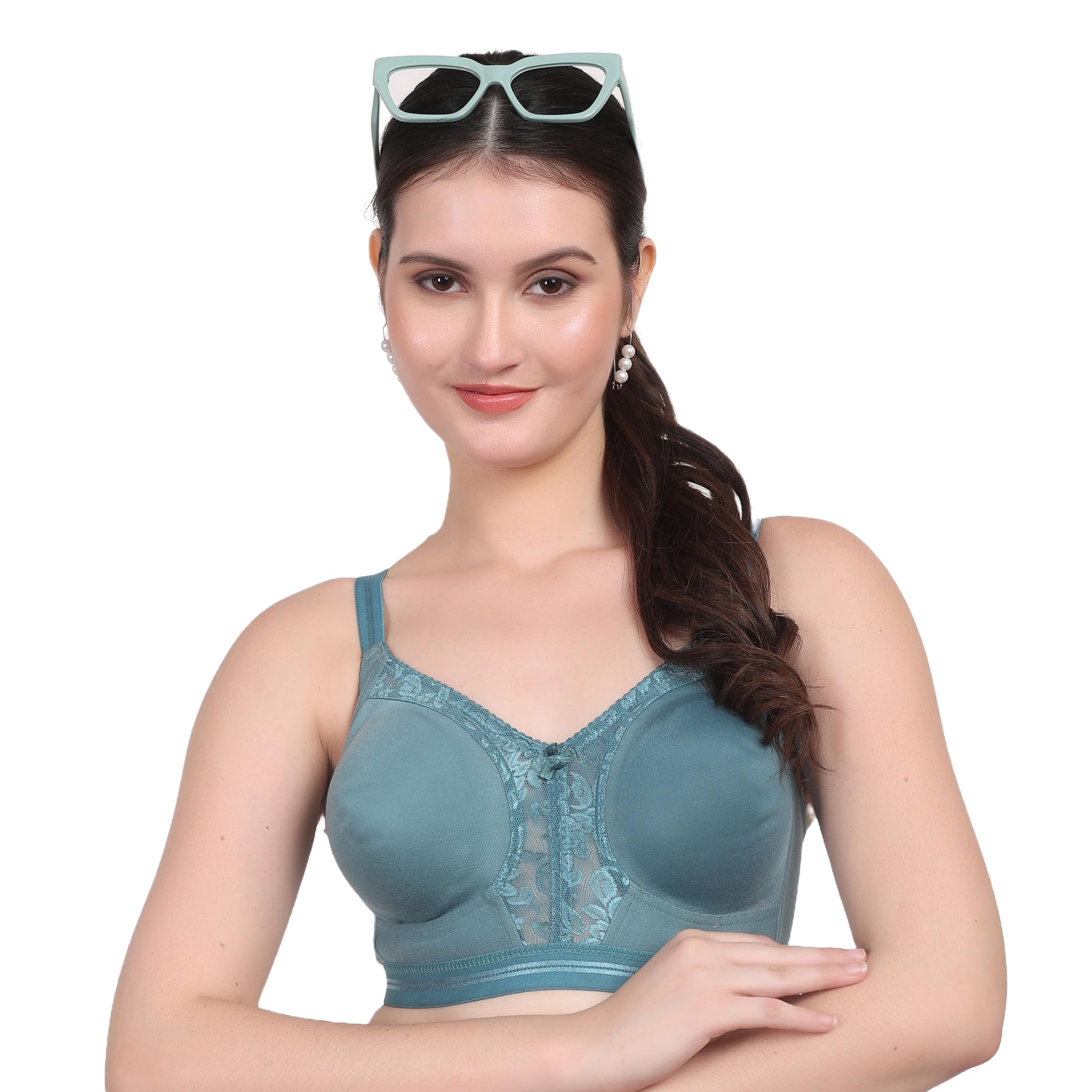 Da Ritu's Full Coverage Green Lace Bra | Non-Padded, Wire-Free, Stylish Bra for Women-image-14