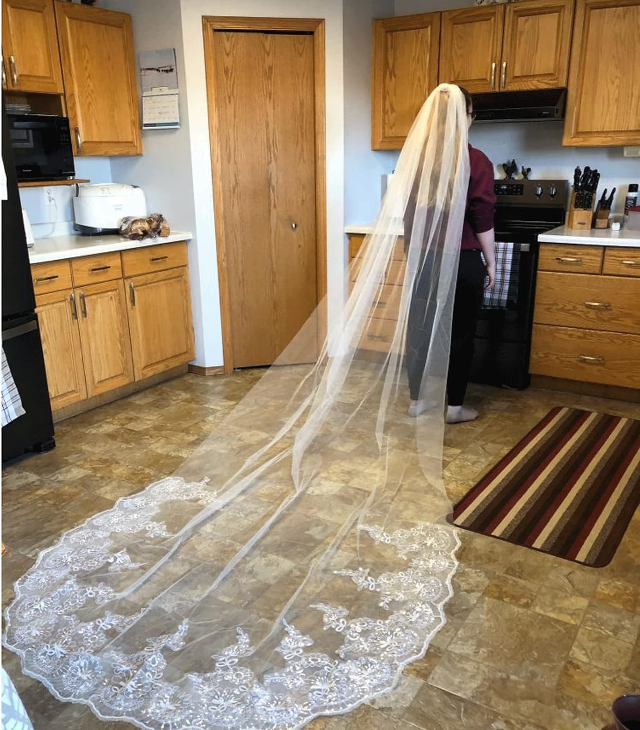 Bridal Veil Veils Lace Floral Rhinestones Ruffle Edge Cape Bridal Tulle Shawl Ultra-Long Bridal Veil 250cm - 500cm Bridal Tulle Veil Breathable