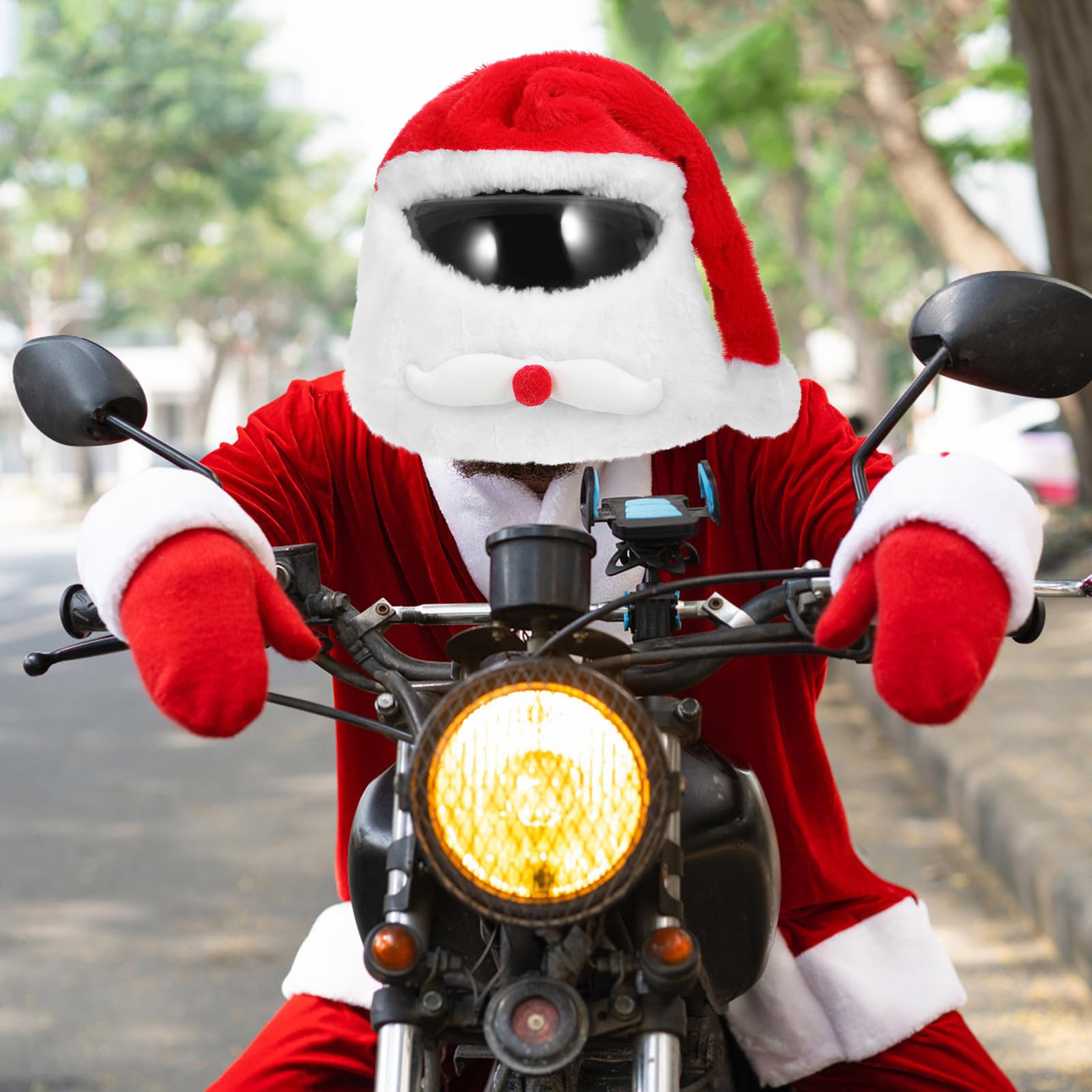 iplusmile Sombrero de Casco de Navidad Cubierta Completa del Casco Cubierta de Adulto Sombrero de Santa Claus para Motocicleta s o Gorra de s poliéster Rojo