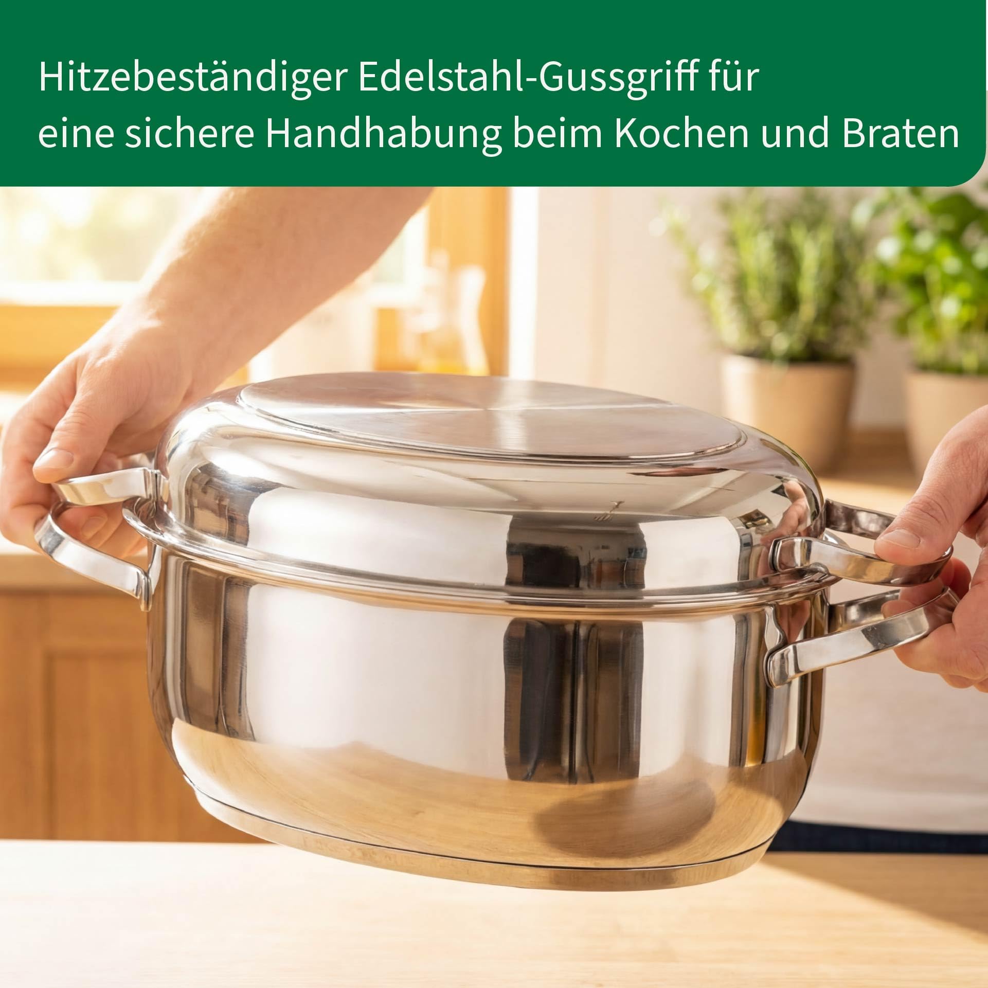 Chefkoch trifft Fackelmann Bräter Rosenheim – Ø38 cm, mit Edelstahldeckel, Gussgriff und Rosteinsatz, für alle Herdarten, Spülmaschinengeeignet