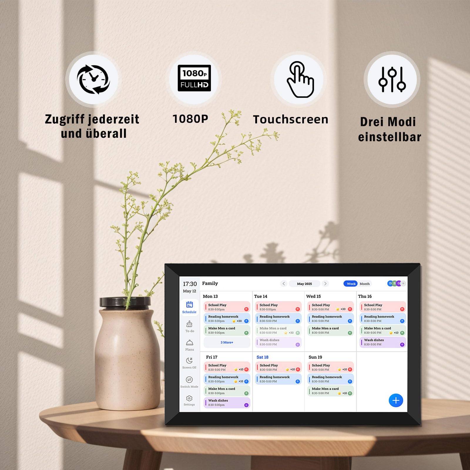 Banapoy 10.1" Digitaler Kalender mit Bilderrahmen, WIFI Touchscreen | Elektronischer Familienplaner mit HD IPS Display, Haushaltsplaner für Büro & Zuhause, Tischaufstellung