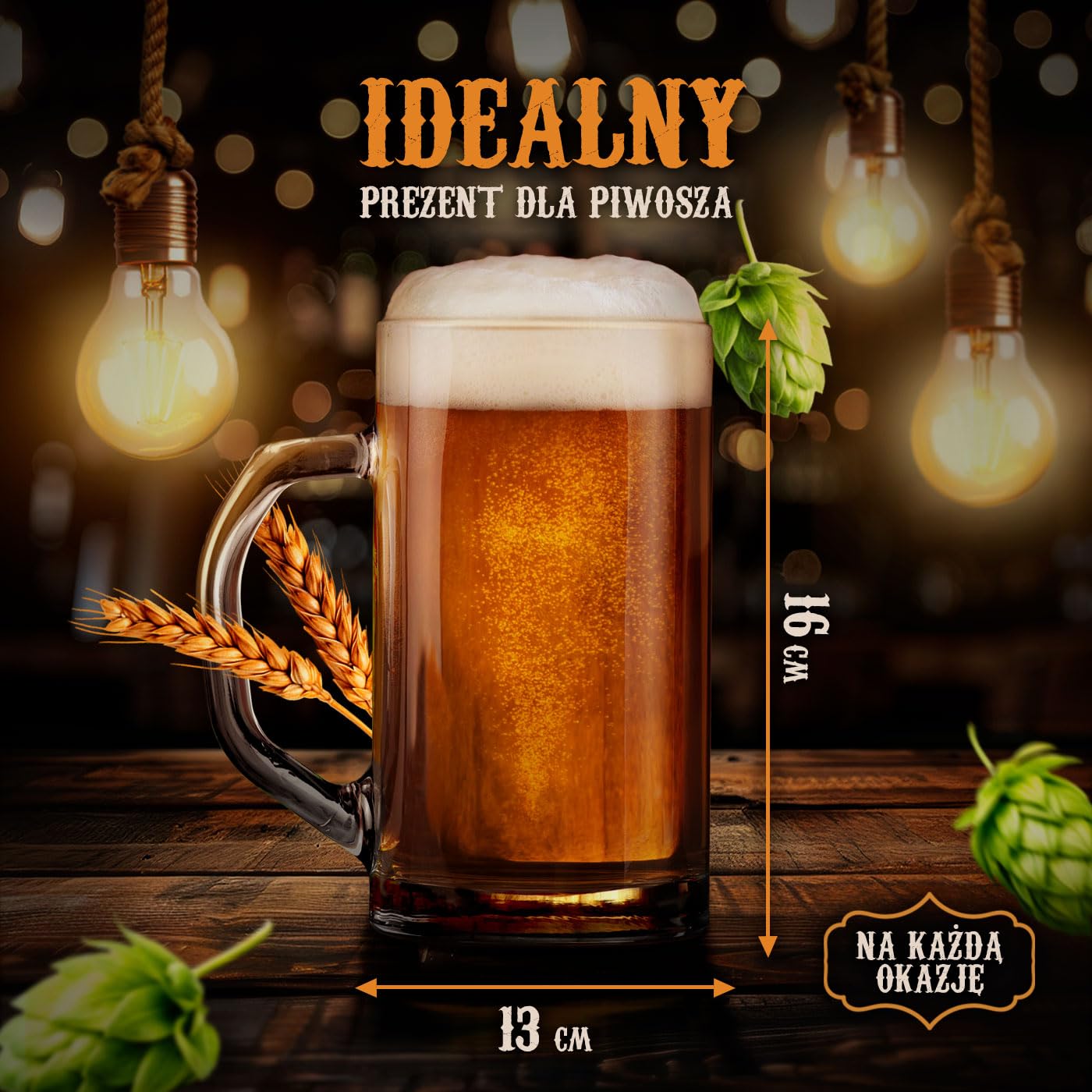 Maverton Duży Kufel do Piwa 640 ml – Szklany, Klasyczny, Grube Szkło – Idealny Prezent dla Mężczyzny, na Urodziny, Dzień Ojca, Wieczór Kawalerski