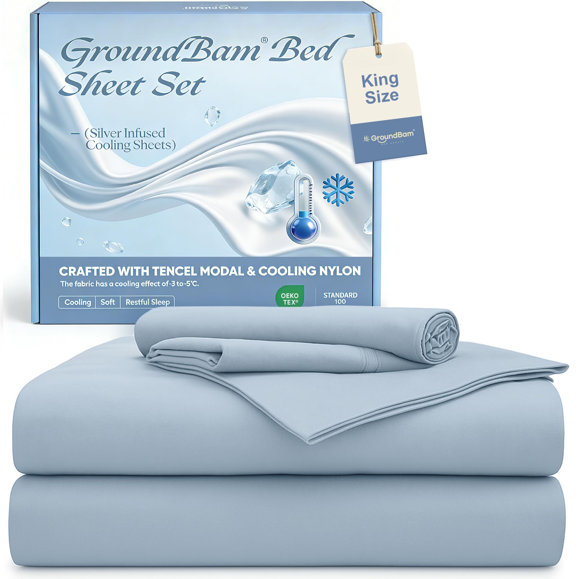 Silver Infused Bed Sheets Set Cooling Tencel Sheet with Self-Cleaning Technology for 3X Freshness Sleep Hypoallergenic Breathable sheet