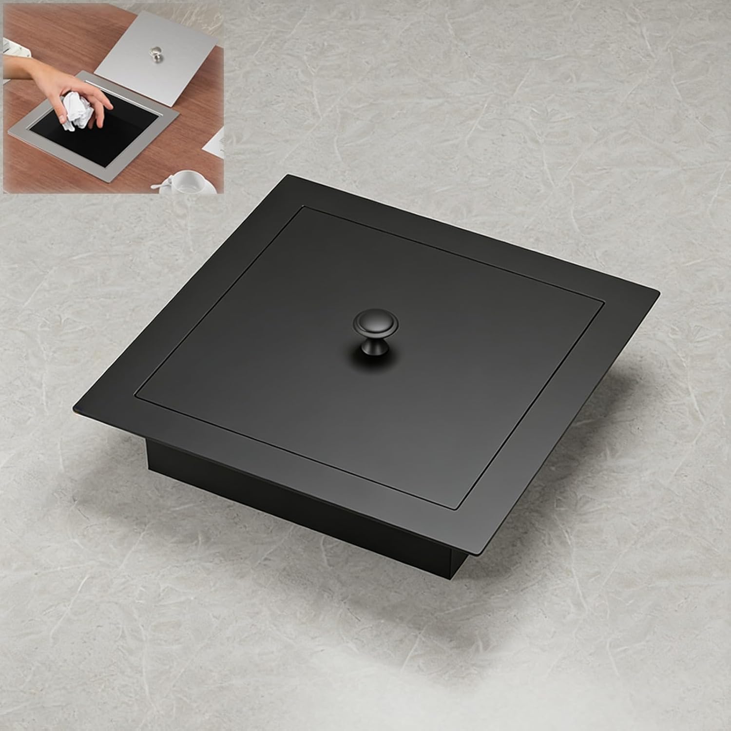 Countertop Trash Can Lid, Trash Can Cover Only, Stainless Steel Bin Lid, Garbage Can Lid Square(Black)