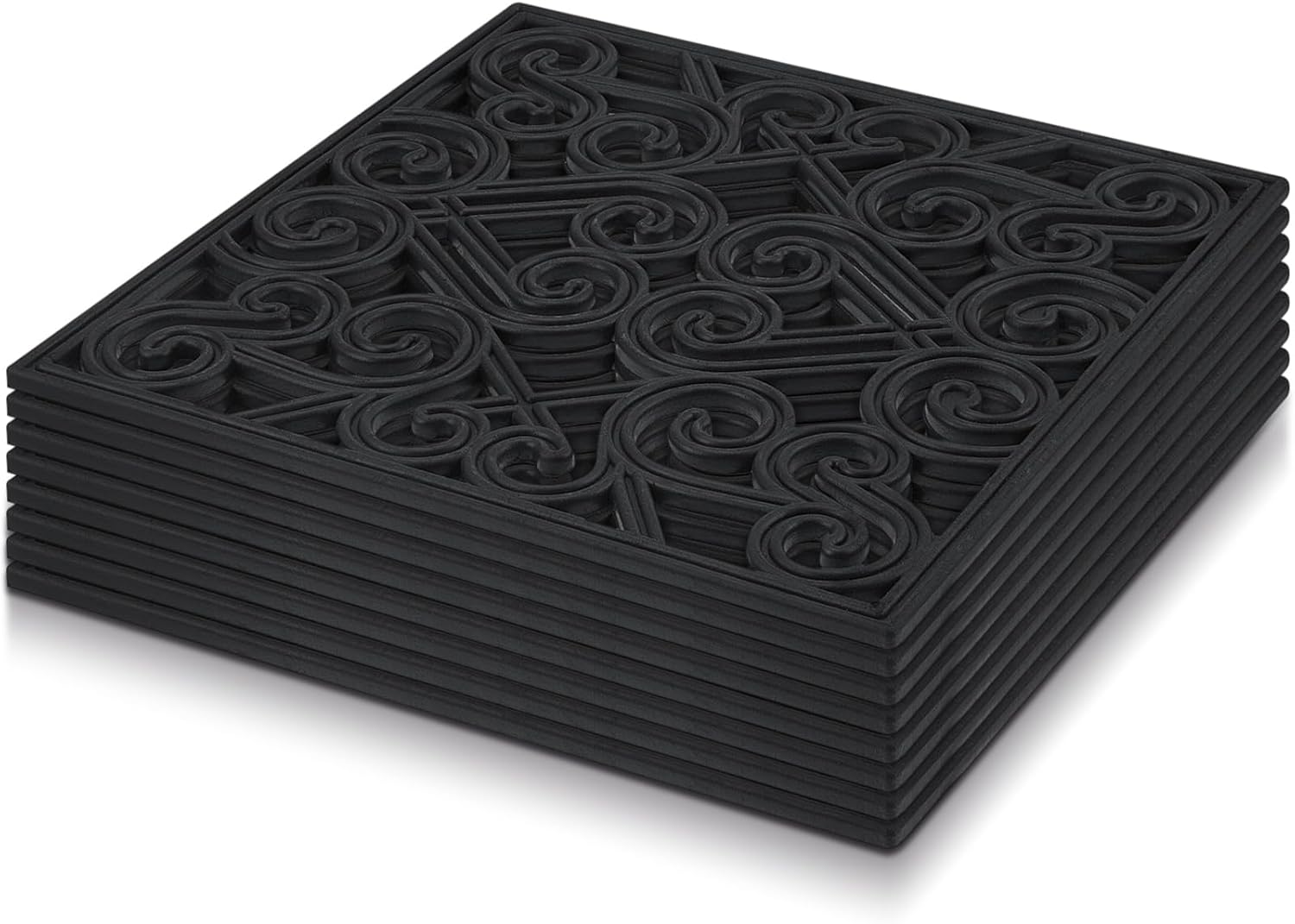 Pangda 8 Pcs 15x15 Rubber Stepping Stone Tiles Outdoor Heavy Duty Garden Walkway Pathway Mats Rubber Pavers Decorative Retro Exquisite Pattern for Garden Path, Flowerbed, Gravel, Dirt, Grass(Black)