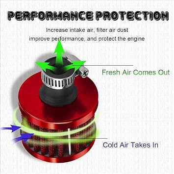 12mm Universal Cone Air Intake Filter Breather – High-Flow Cold Air Filter for Small Engines, Car & Motorcycle – Mini Aluminum Intake Accessory (Red)