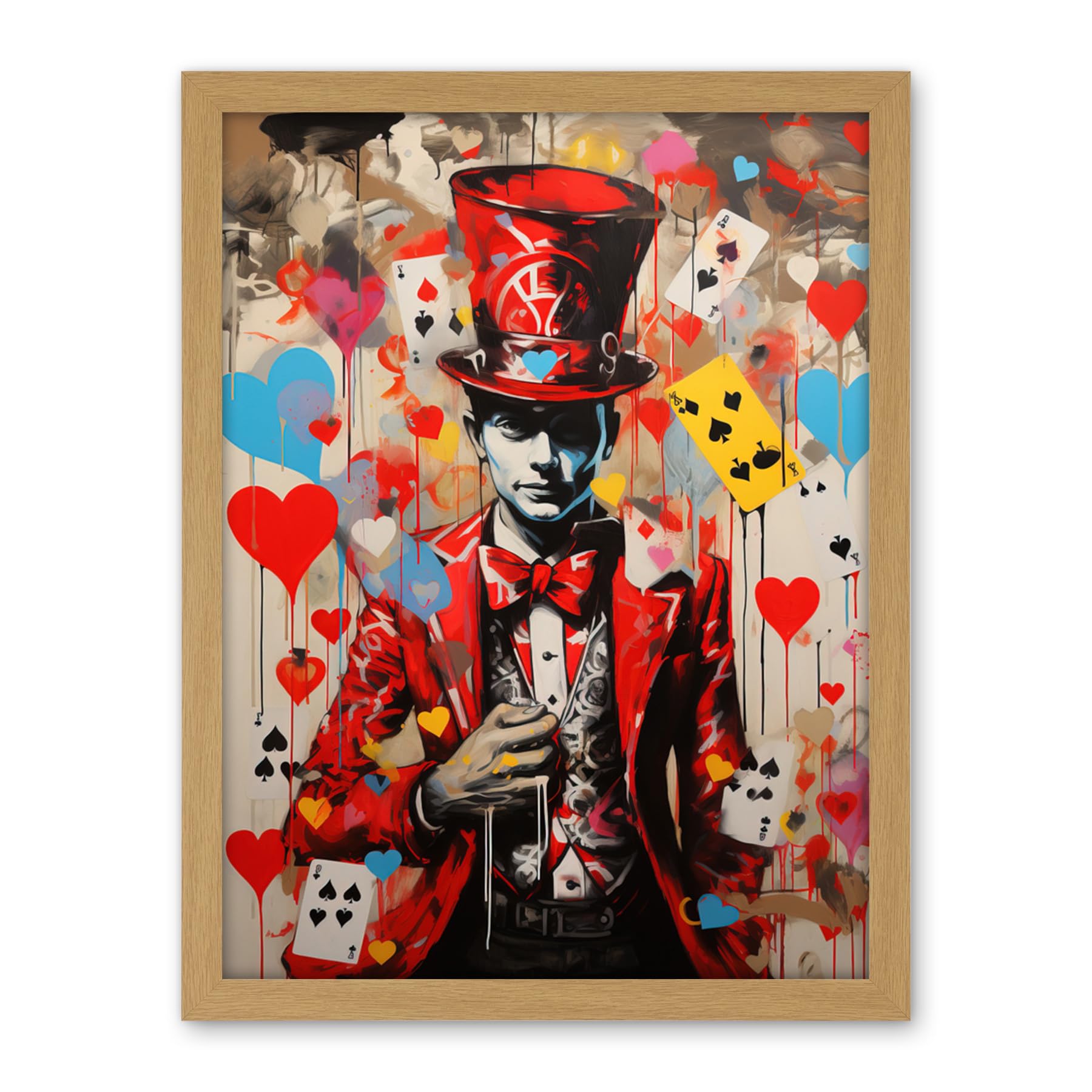 Artery8 The King of Hearts Modern Magician Magical Artwork Playing Cards Artwork Framed Wall Art Print 18X24 Inch