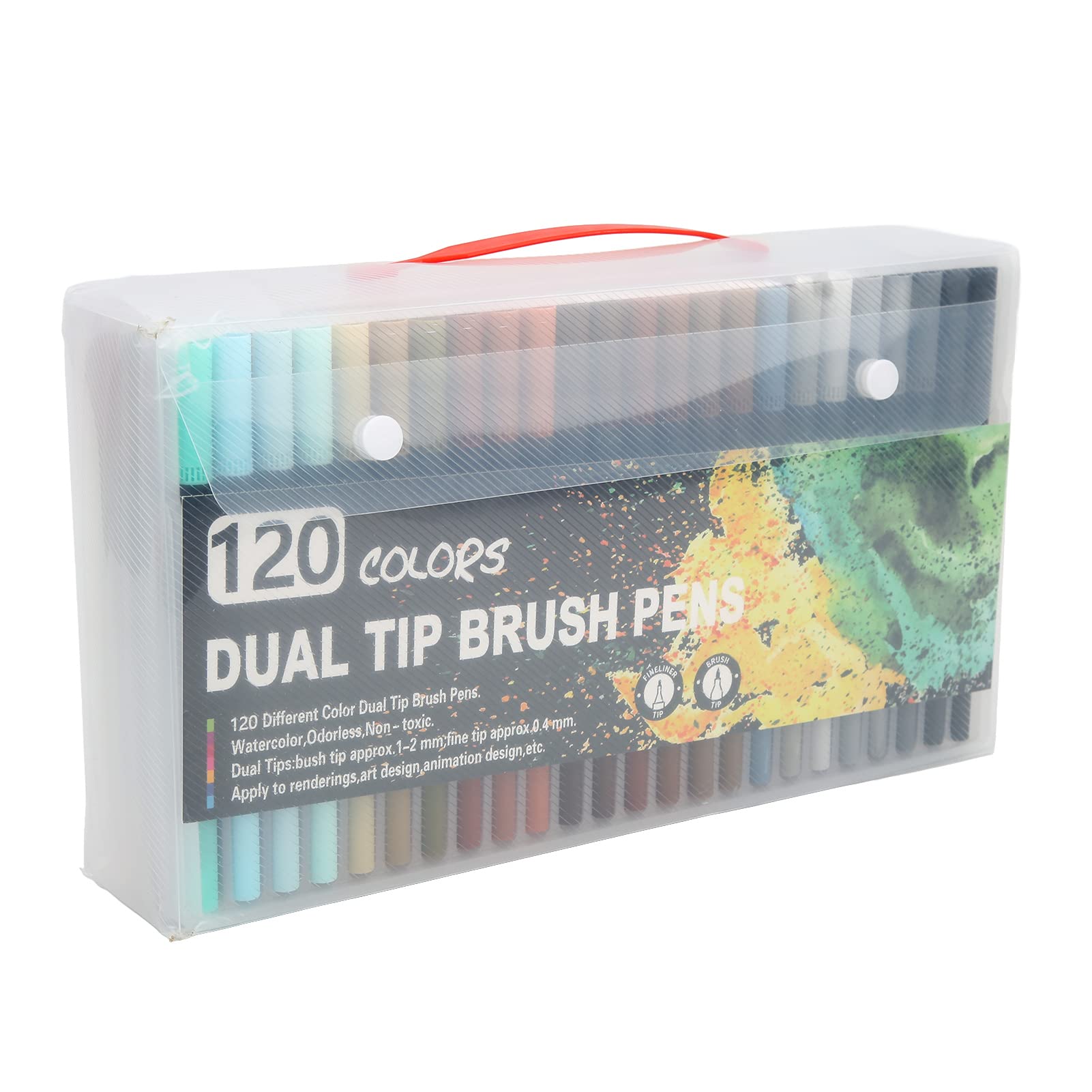 120 Farben Doppelspitzige Fineliner-Marker, Aquarell-Pinselstifte mit 0,4 mm feiner Spitze und flexiblem Pinselansatz, transparente Aufbewahrungsbox für Erwachsene und Kinder zum