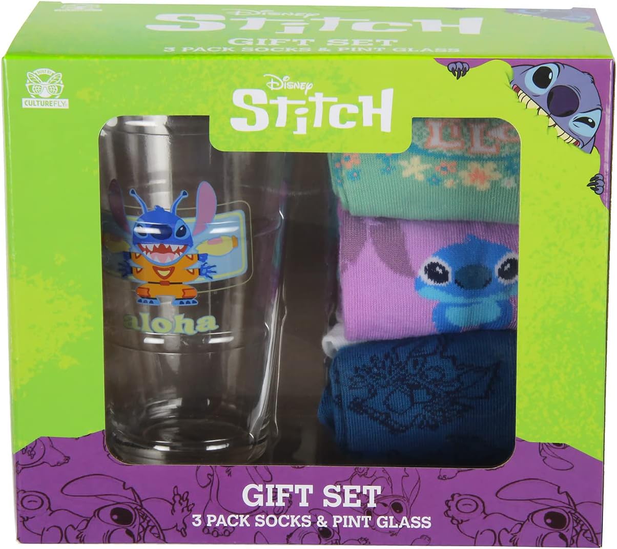 Disney Lilo and Stitch 3 Pairs of Socks And Pint Glass Gift Set Bundle - Image 6
