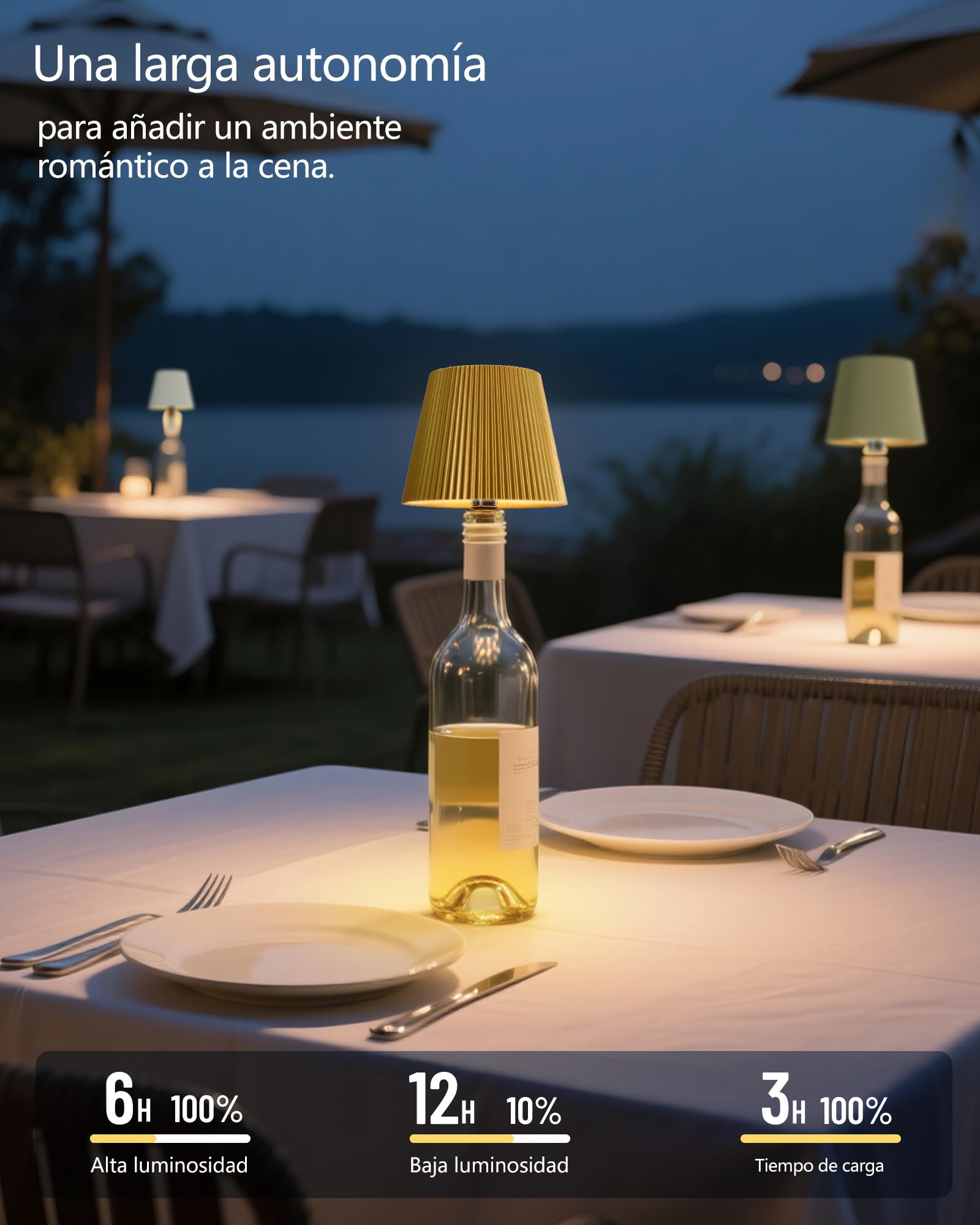 Beaeet lámpara Botella LED Blanca, Recargable USB-C, sin Cable, IP54, 3 Tonos Regulables, para Botella de Vidrio, Mesa, balcón, terraza, Camping, Fiesta