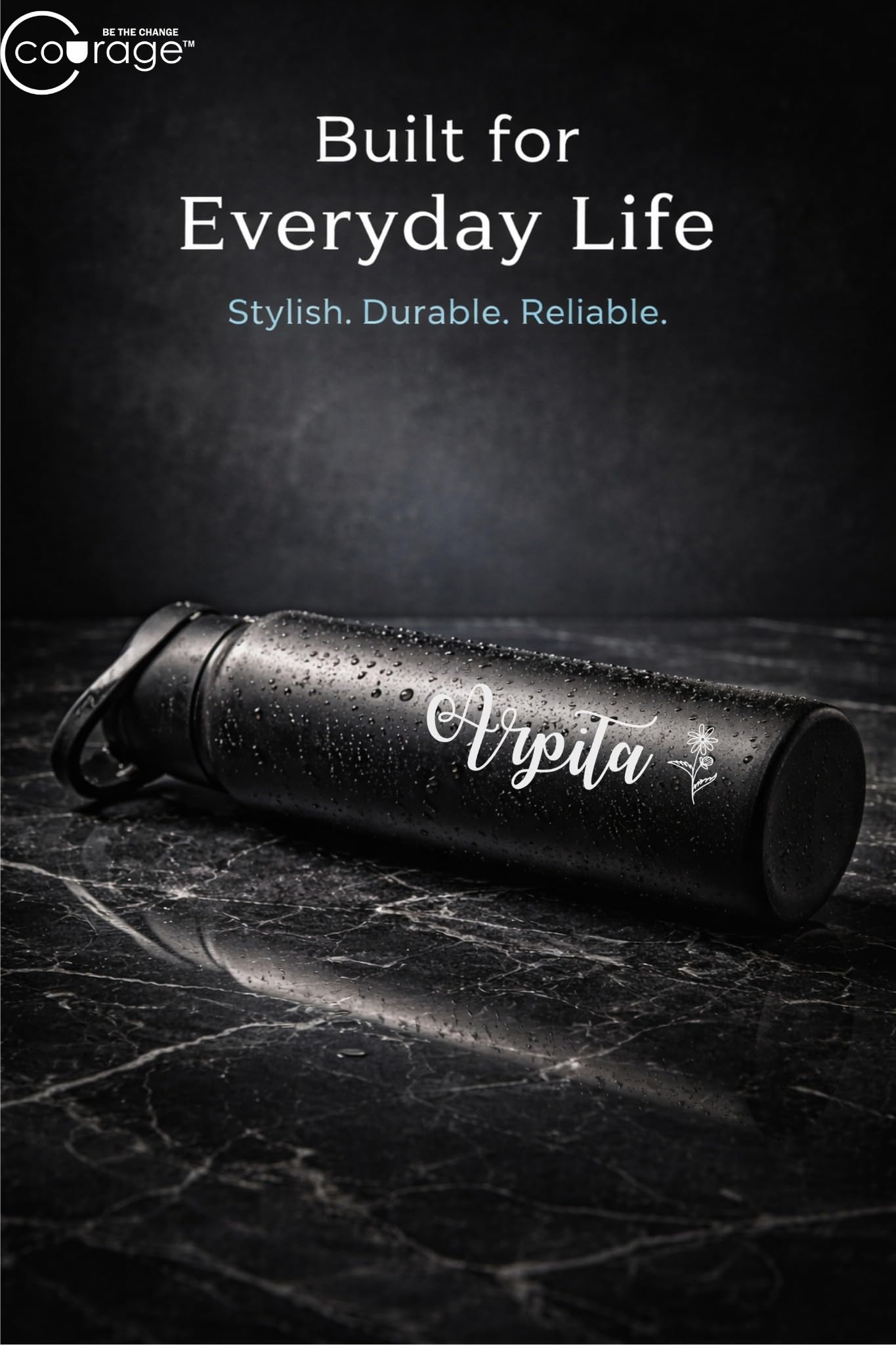 COURAGE Stainless Steel Customize Sipper Water Bottle 1Liter Leak Proof for Fridge Home Office Travel School Kids Boys Girls Adults Sports Gym Yoga - Black — Amazon image 6