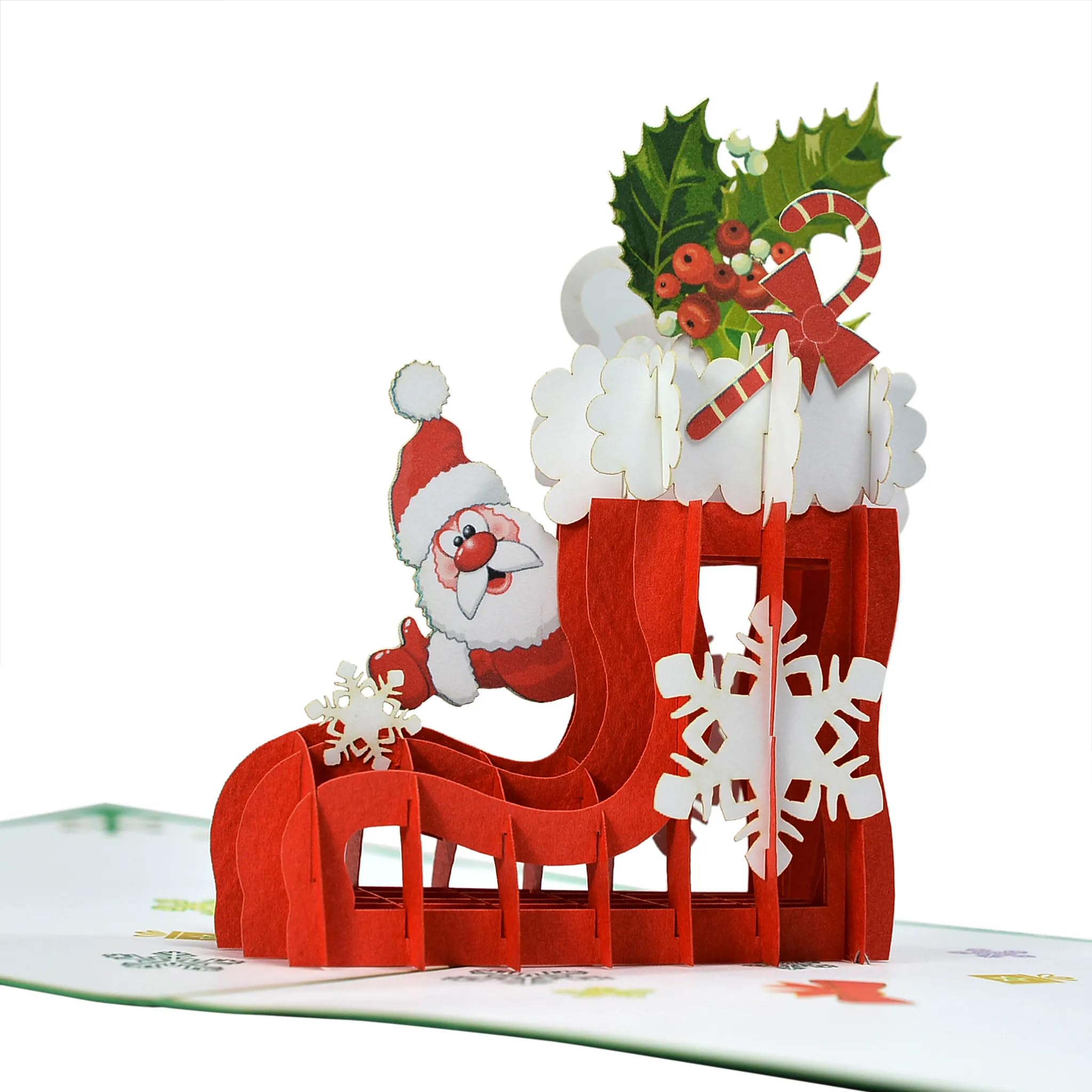 Santa Claus Red Gift Stocking 3D Pop Up card.A Delightful holiday surprise greeting card gift for kids friends