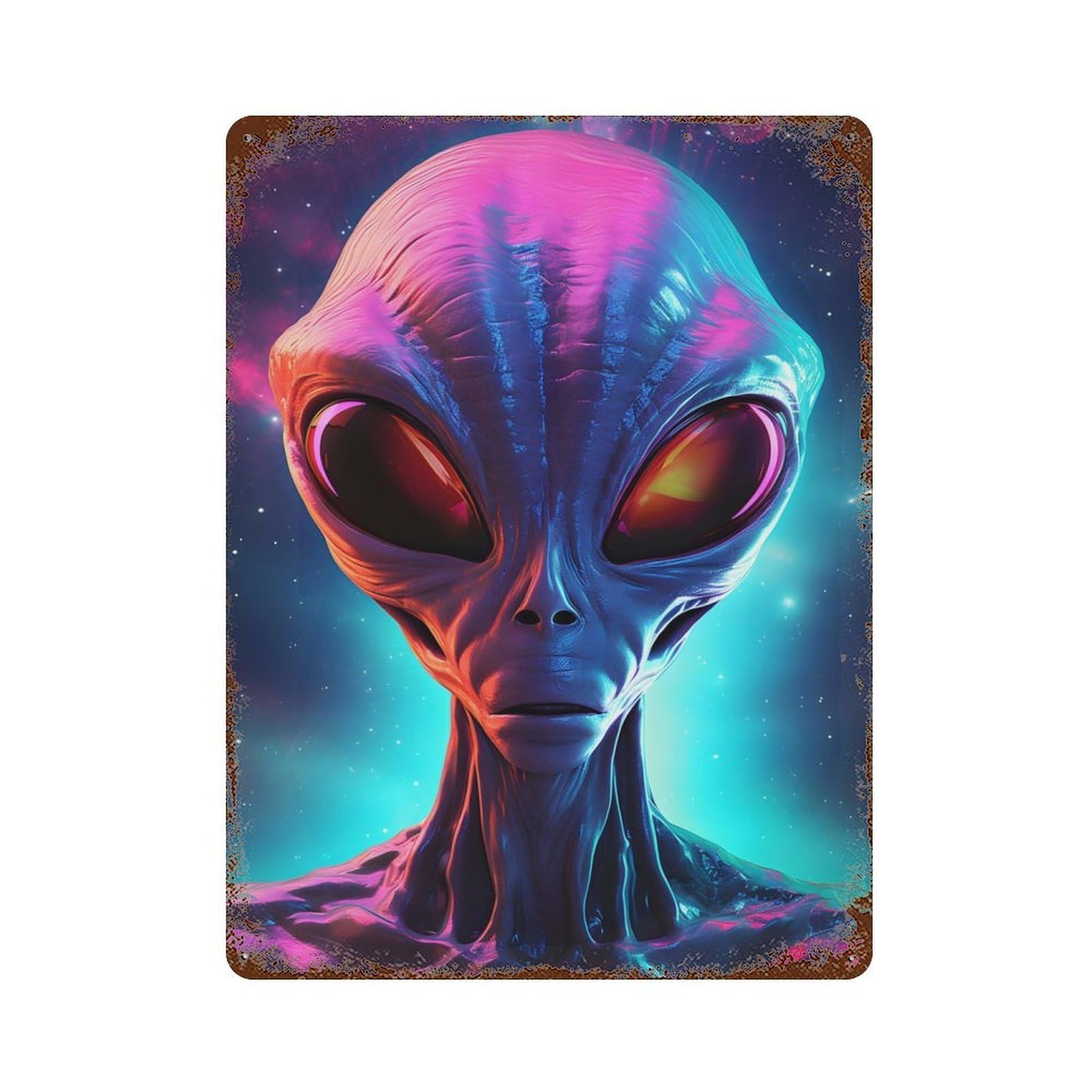 Alien Head Front View Rusty Metal Tin Sign 15.7"x11.8", Ideal for Farmhouse, Kitchen And Entryway Decor