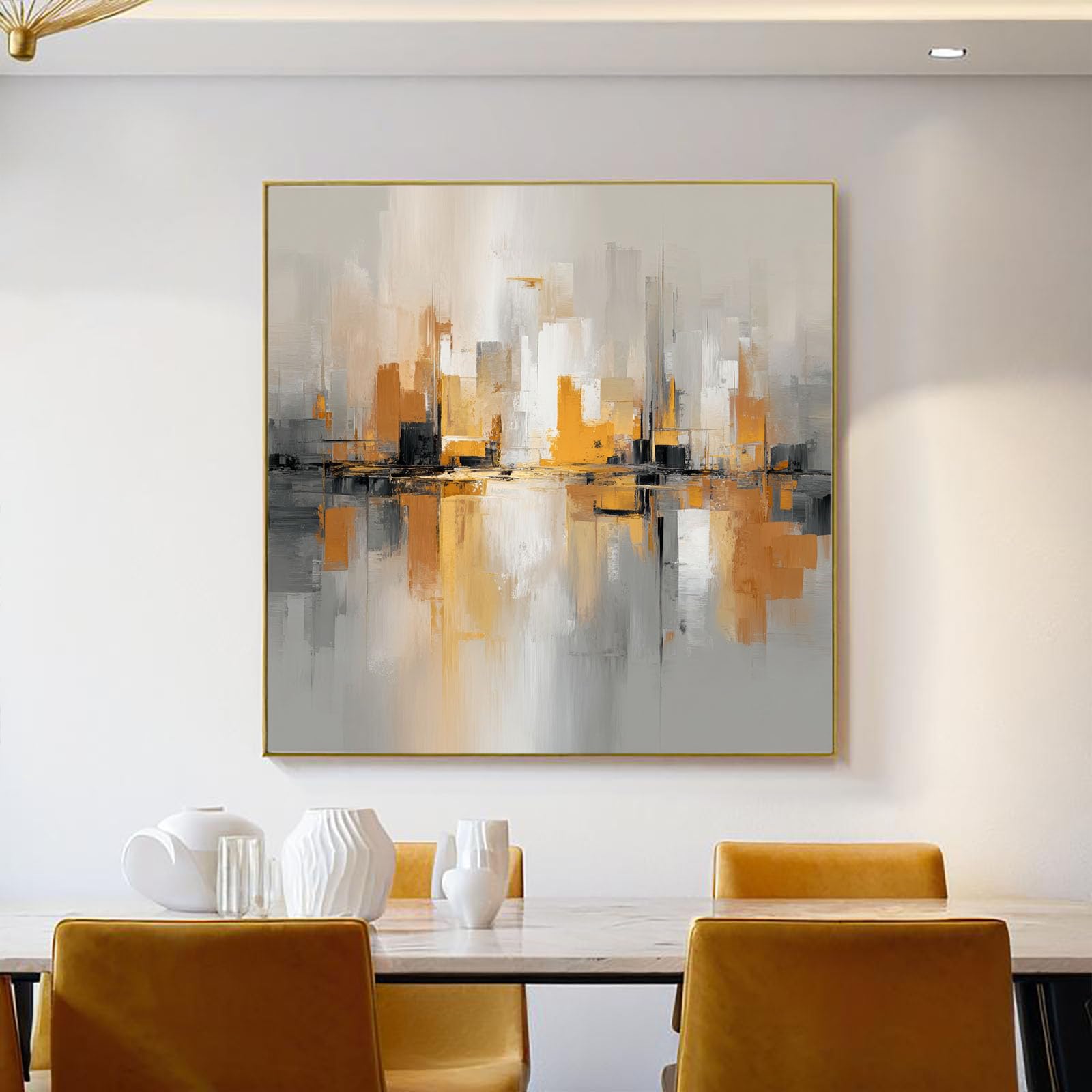 Quadro Moderno Soggiorno 70X100Cm Decorazioni Da Parete Quadri Su Tela Da Salotto Foto Senza Cornice Stampe Su Tela Camera Letto - Città Astratta - Paesaggio Dipinto A Olio - Grigio Chiaro