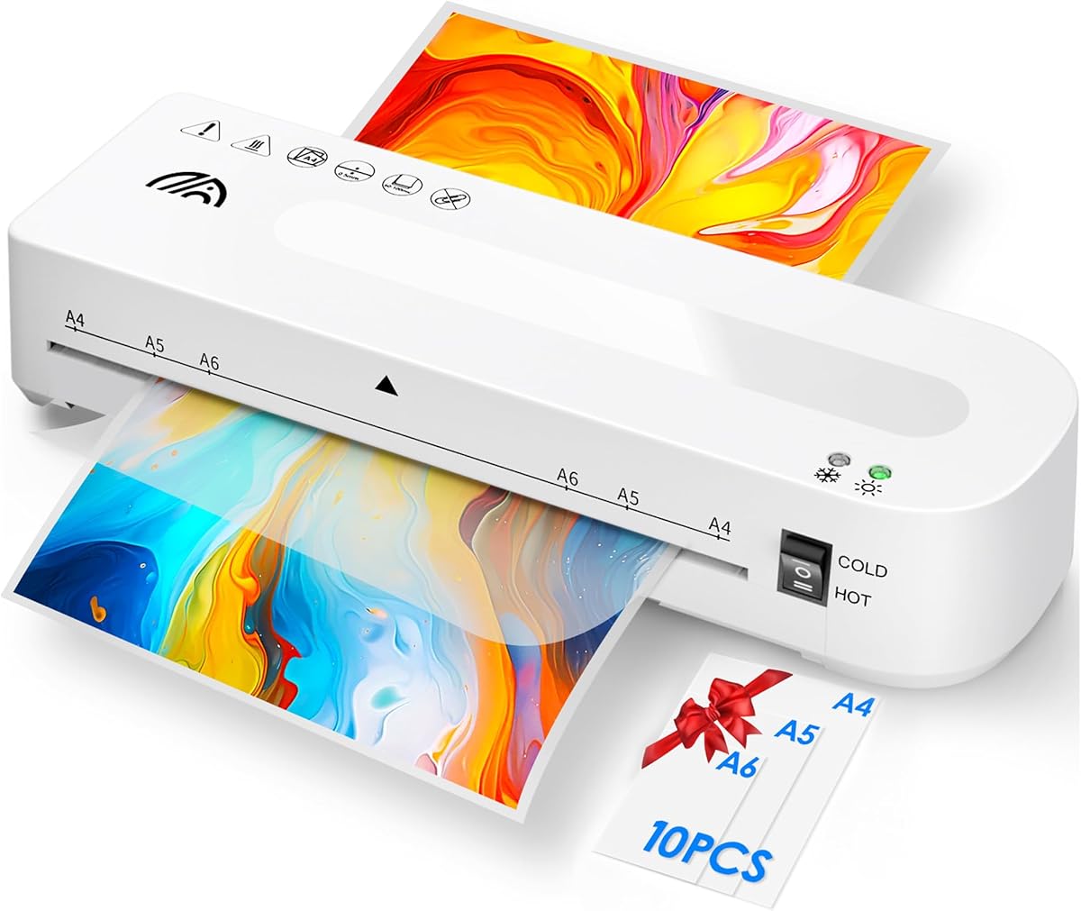 Laminator, A4 Laminator with 10 Laminating Pouches, Laminating Machine, 1-2 Minutes Warm-up Time, Laminator Set for Office, School and Home Use, Laminating Set Test Winner (White)