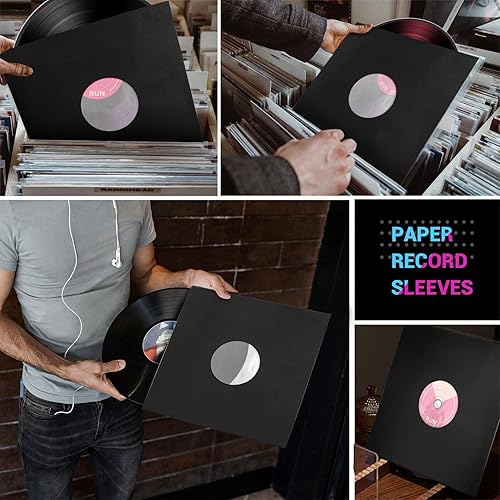 Miniatura 7 de Facmogu 20 fundas interiores de papel negro y plástico con forro de poliéster de 110 gsm, fundas de disco LP de 110 gsm, fundas de almacenamiento de