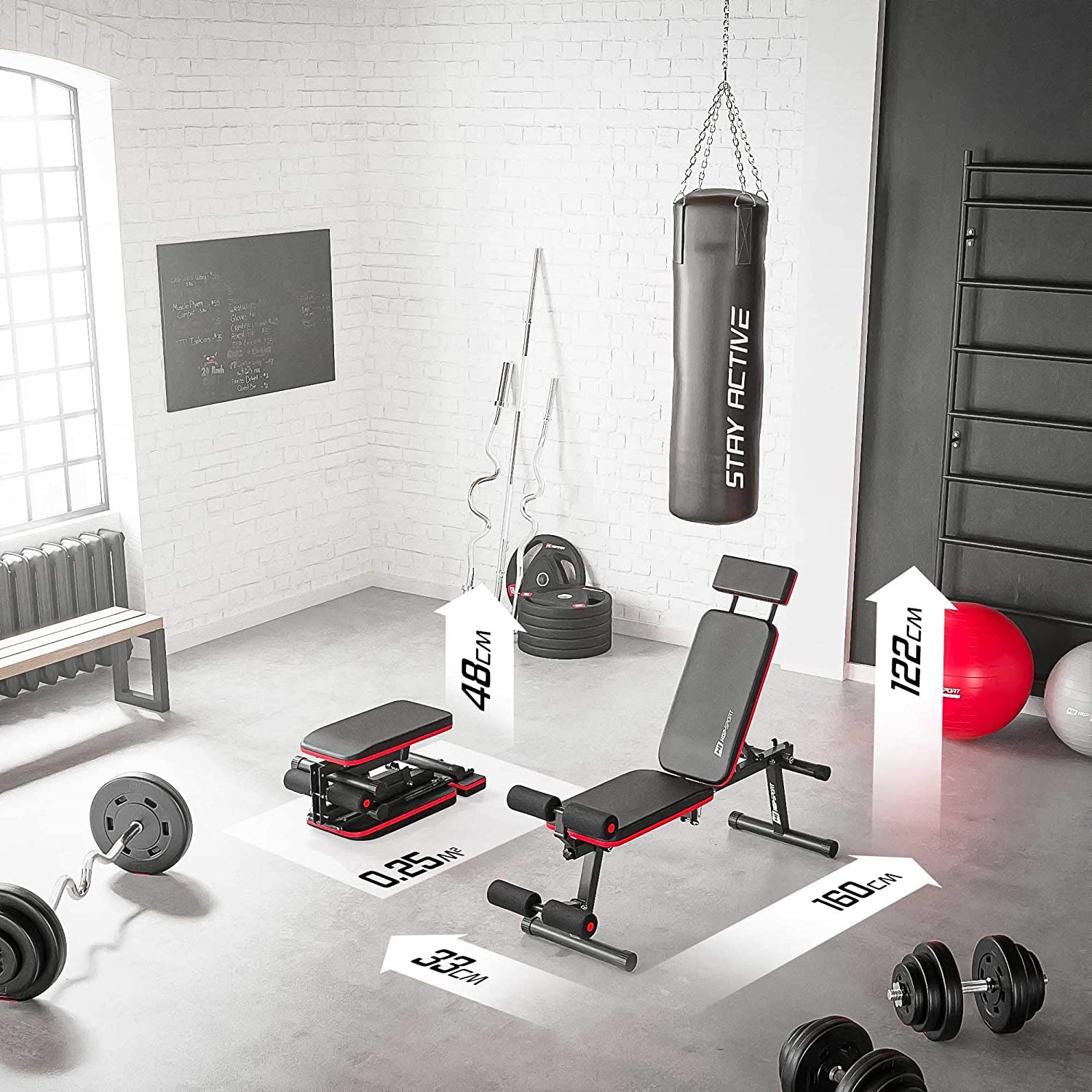Hop-Sport ławka do podnoszenia ciężarów, składana, regulowana ławka treningowa z blokadą nóg, wielofunkcyjna ławka fitness do domu, do treningu mięśni brzucha, maks. obciążenie 150 kg