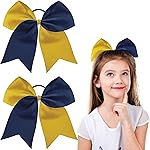 2 Packs Jumbo Cheerleading Bow 8 Inch Large Cheer Hair Bows with Ponytail Holder for Teen Girls Softball Outfit Uniform(Yellow and Blue)
