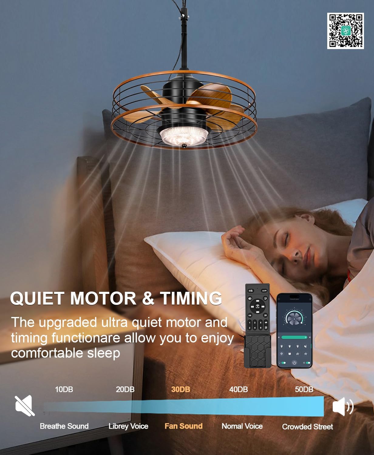 Outdoor Waterproof Caged Ceiling Fan with 3 Color LED Light, App/Remote Control, Quiet DC Motor, Plug-in Cord Hook Installation,Gazebo Ceiling Fan with Light for Patios, Pergola, Canopy