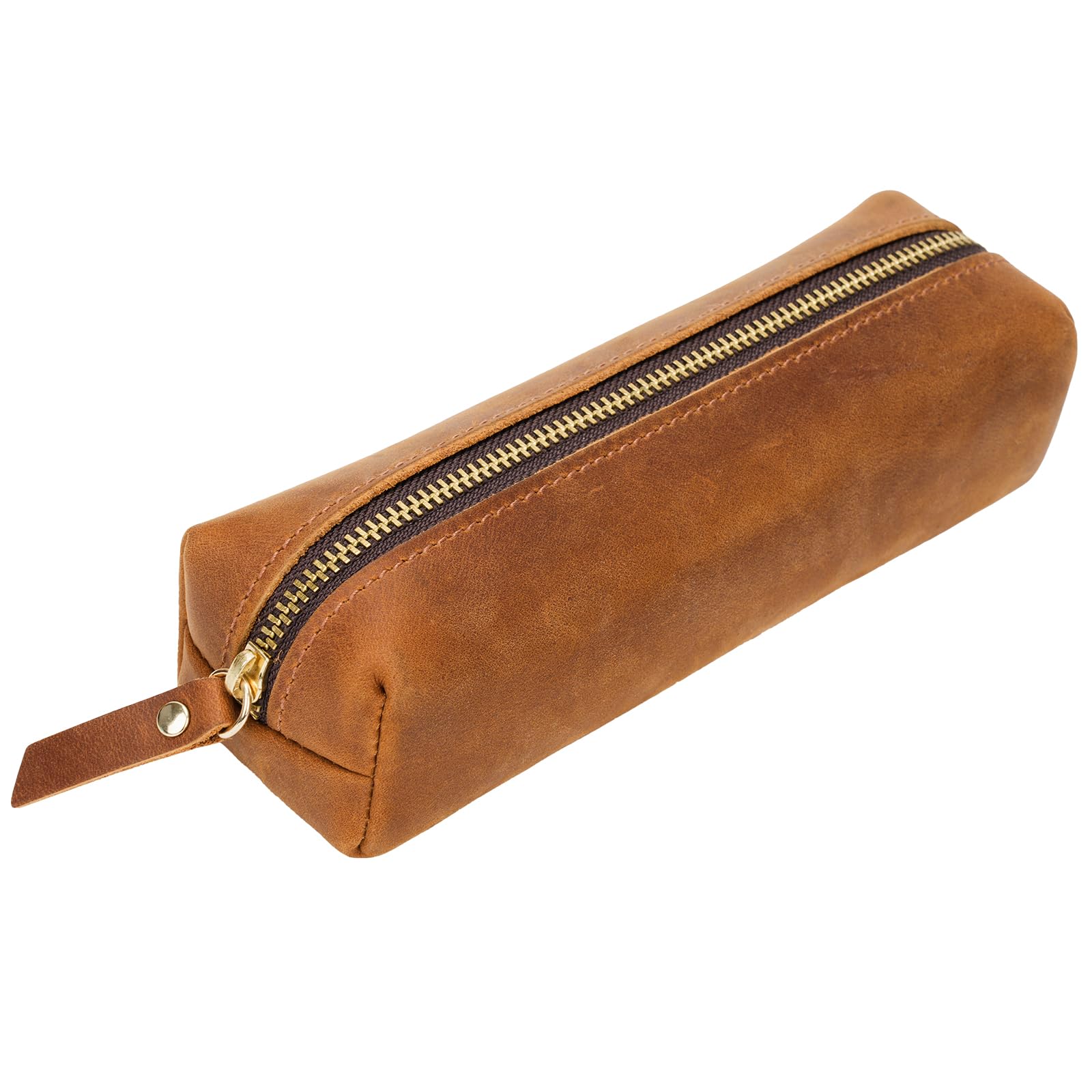 ECHSRT Small Pencil Pouch-Full-Grain Leather Pencil Case for Men- Vintage Genuine Leather Pouch for Adults-Stationery Organizer Bag for Work &