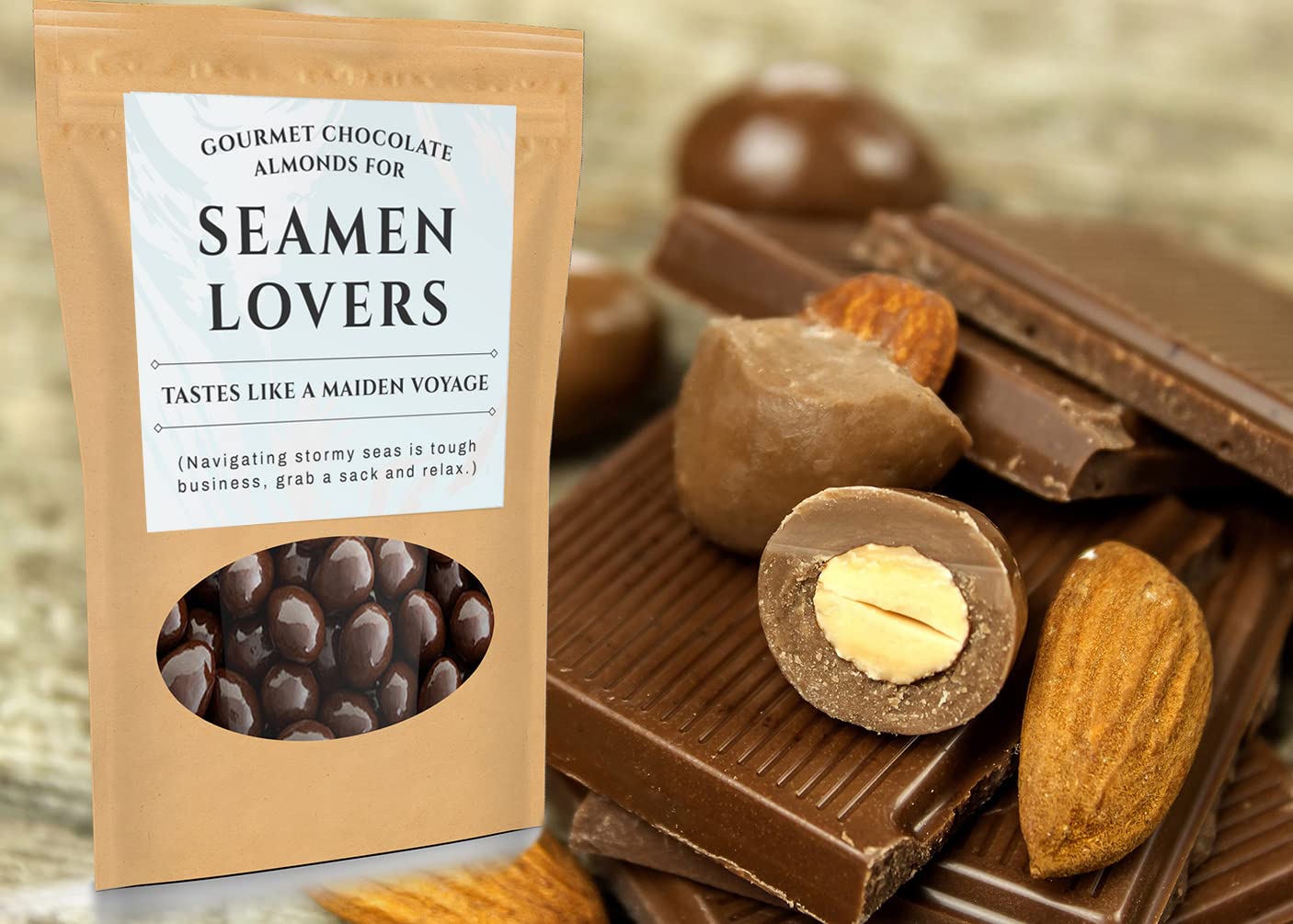 Seamen Lovers Gourmet Chocolate Almonds - Cocoa Dusted Premium Candy Gift for Women and Men Funny Novelty Basket Idea Kepperton : Grocery & Gourmet Food