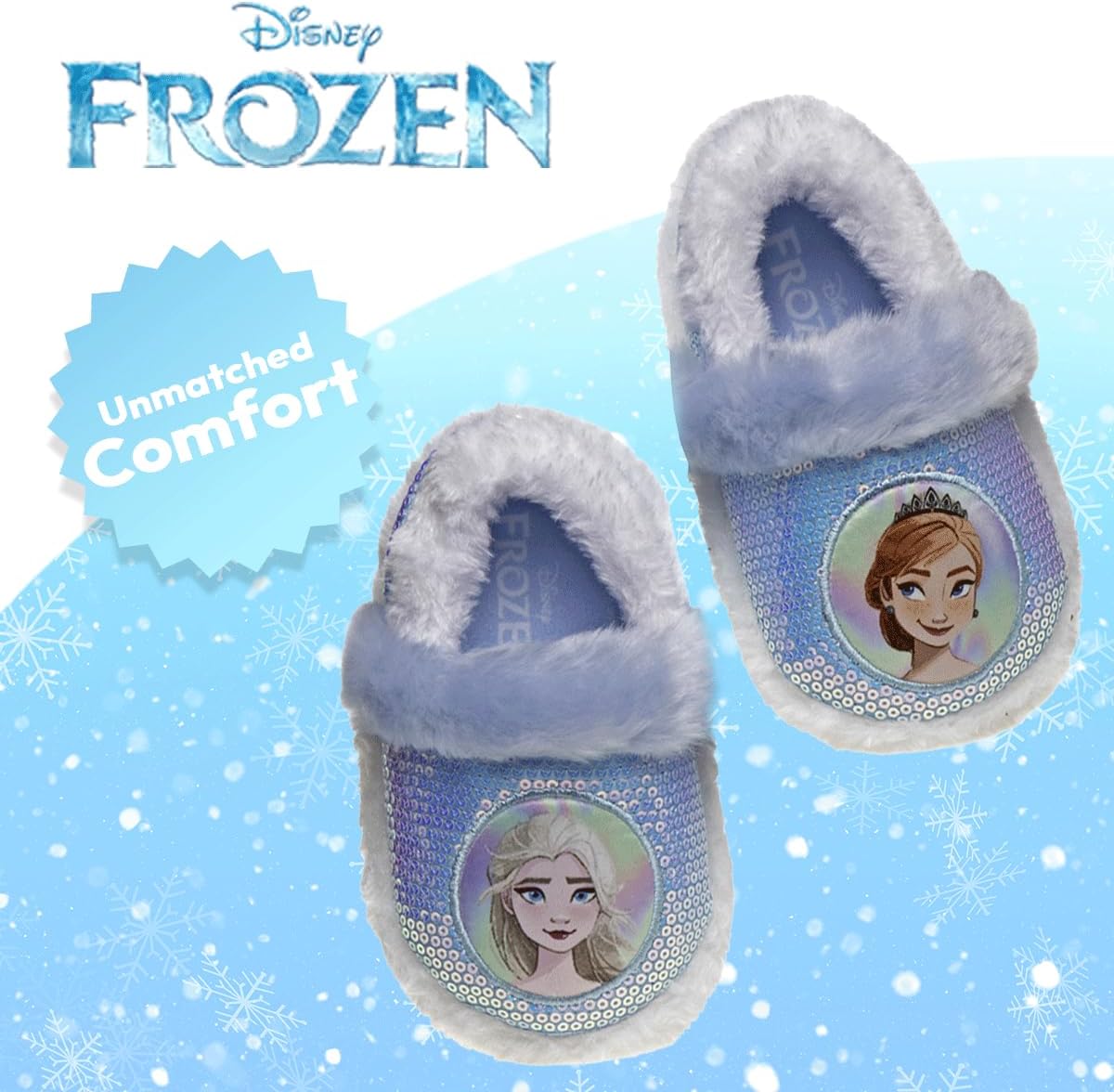 Disney Frozen Elsa and Anna Girls Slippers - Plush Non-Slip Comfy Fluffy Lightweight Warm Comfort Soft Aline Indoor House Slippers (Toddler/Little Kid) - Image 5