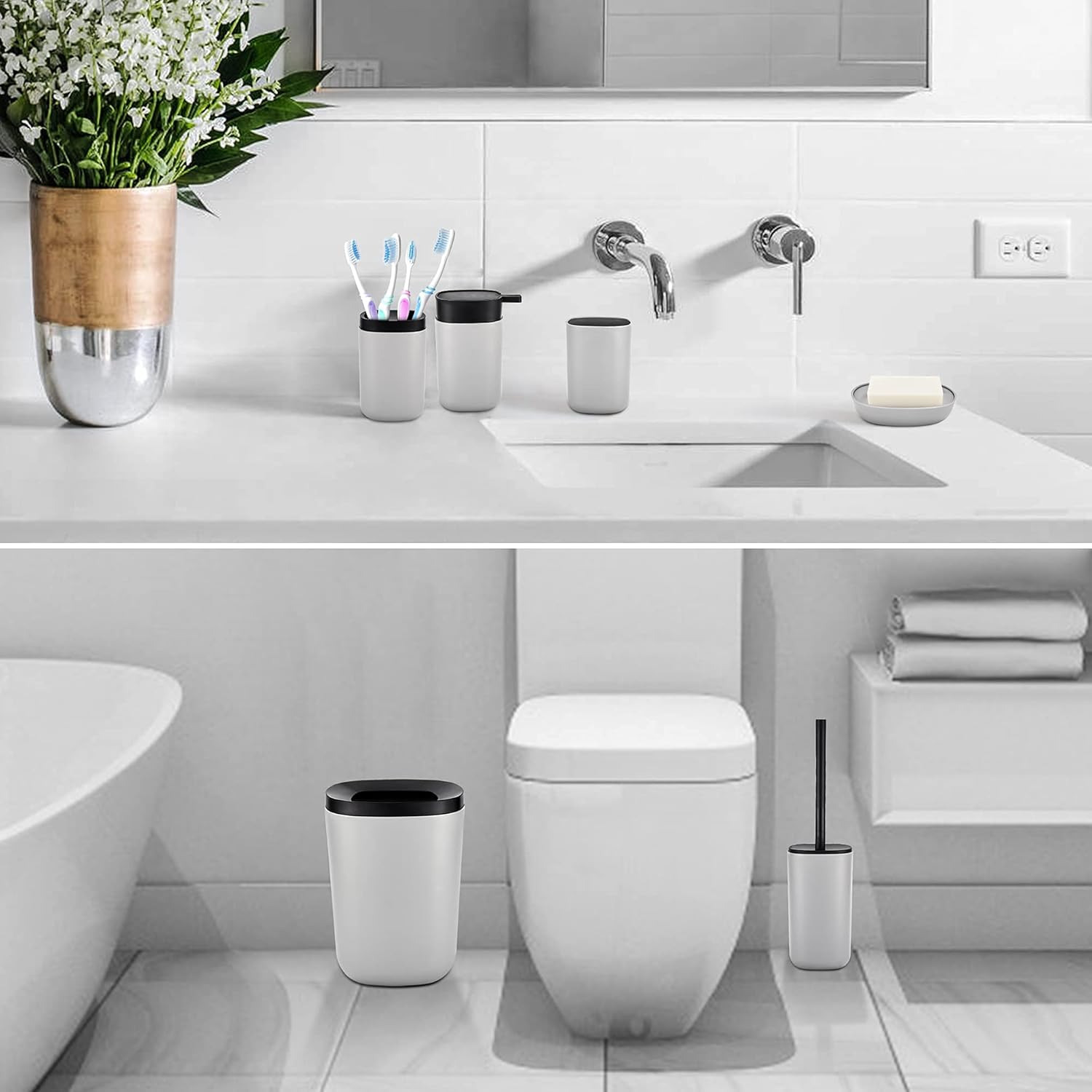 Buy Dufu Bathroom Accessories Set 6 Piece Bath Ensemble Set With Trash Can