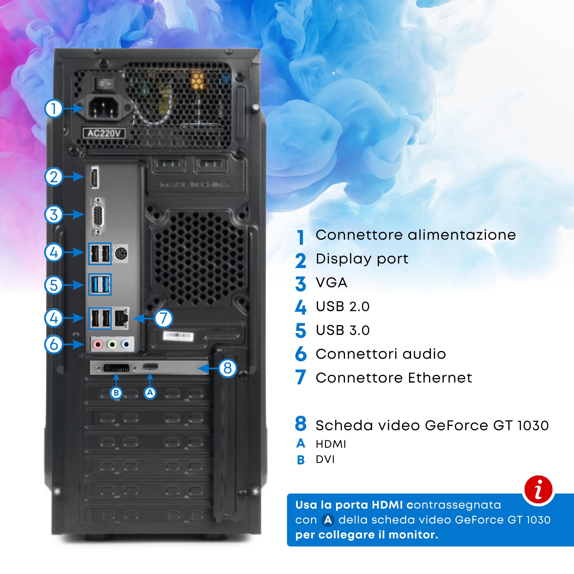 SG - Computer Pc Fisso Assemblato - CPU Intel i5-12400F 2.50 GHz 6 Core - GPU GT 1030 2Gb DDR5 - Ram 16Gb SSD 512Gb - USB 3.0 VGA Display Port Wi-Fi - Win 11 Pro - Pc Desktop Pronto all'uso